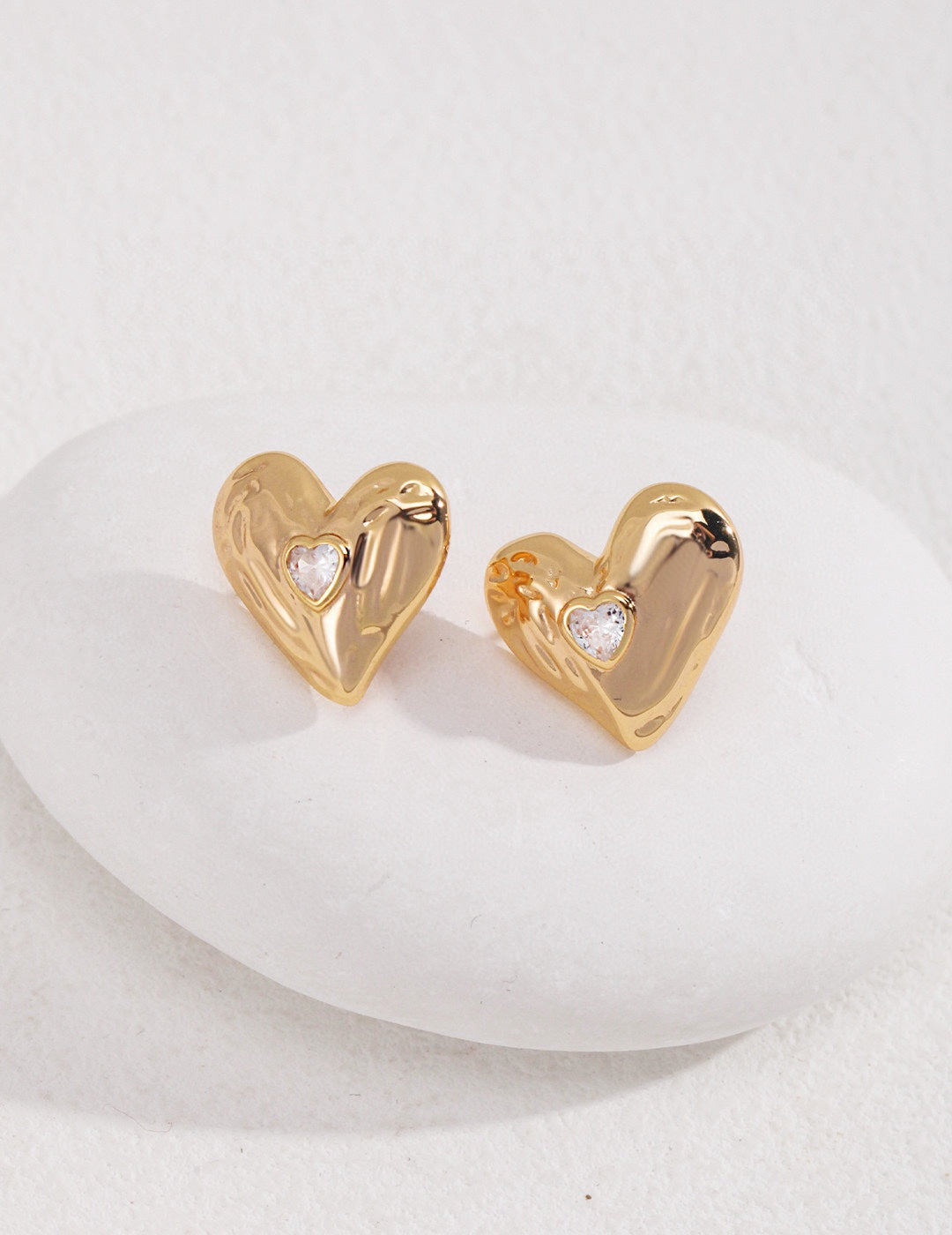 18K Gold S925 Silver - Amour Heart Stud Earrings