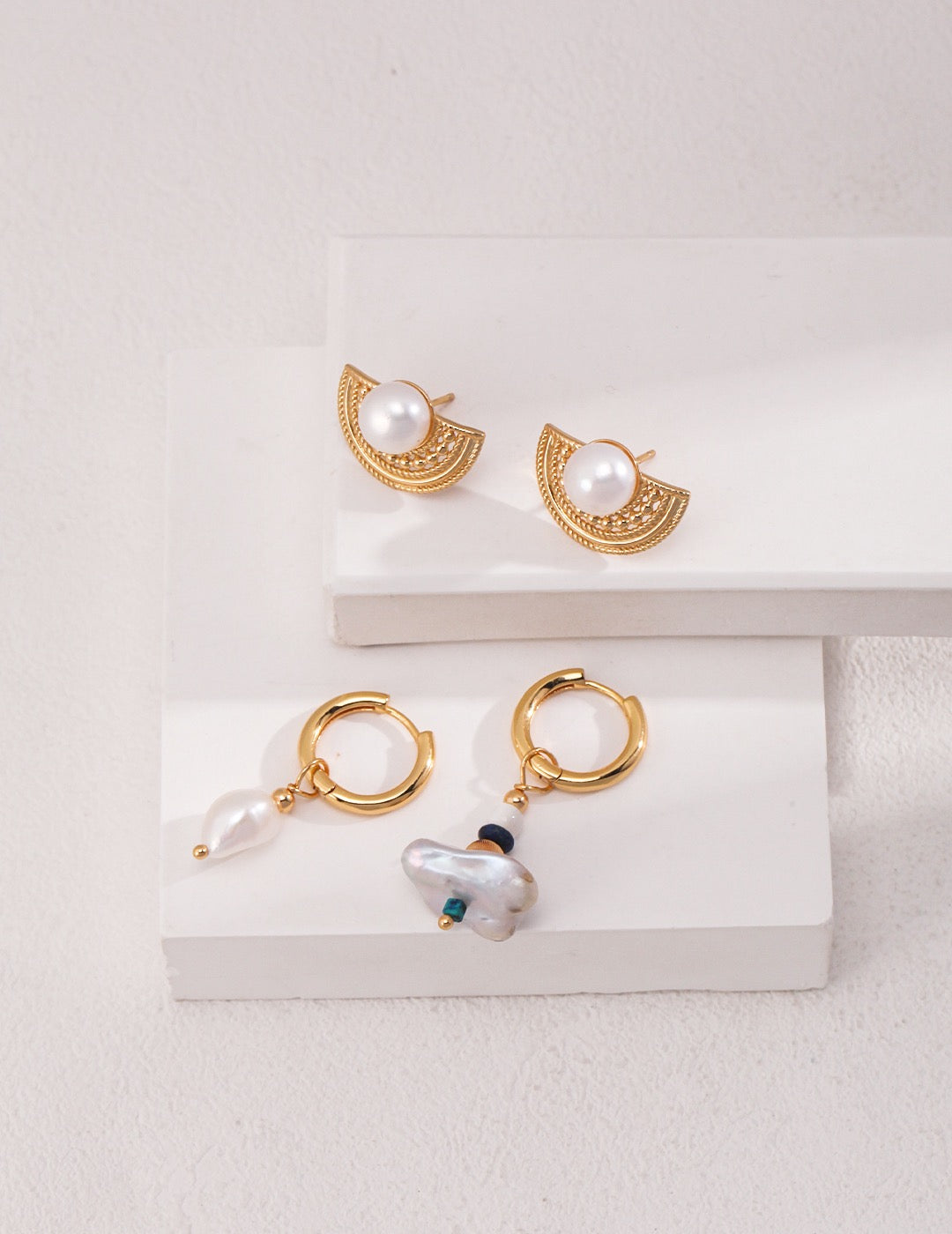 18K Gold S925 Silver - Celestial Halo Pearl Studs