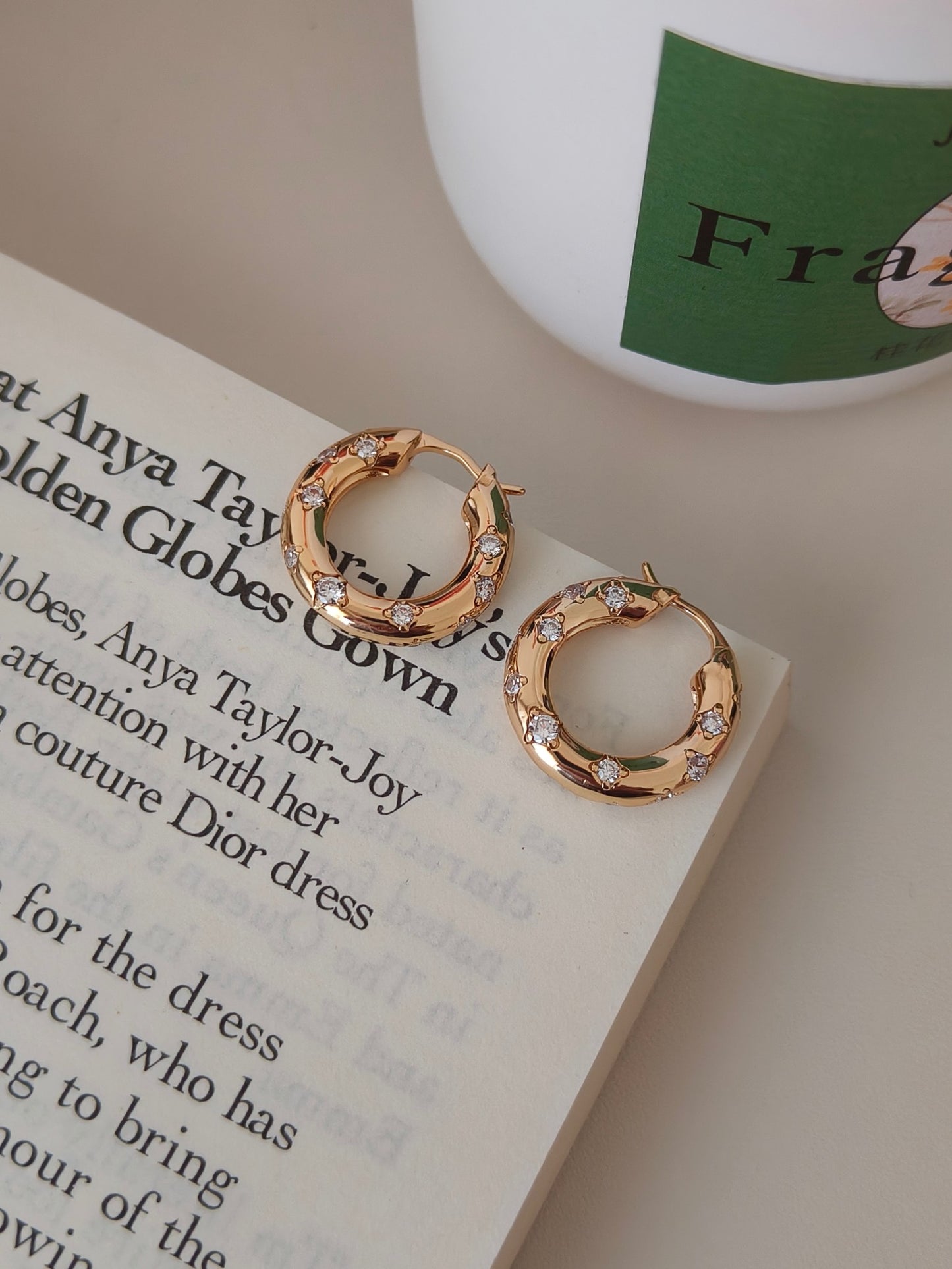 18K Gold S925 Silver - Luna Pavé Huggie Hoops Earrings
