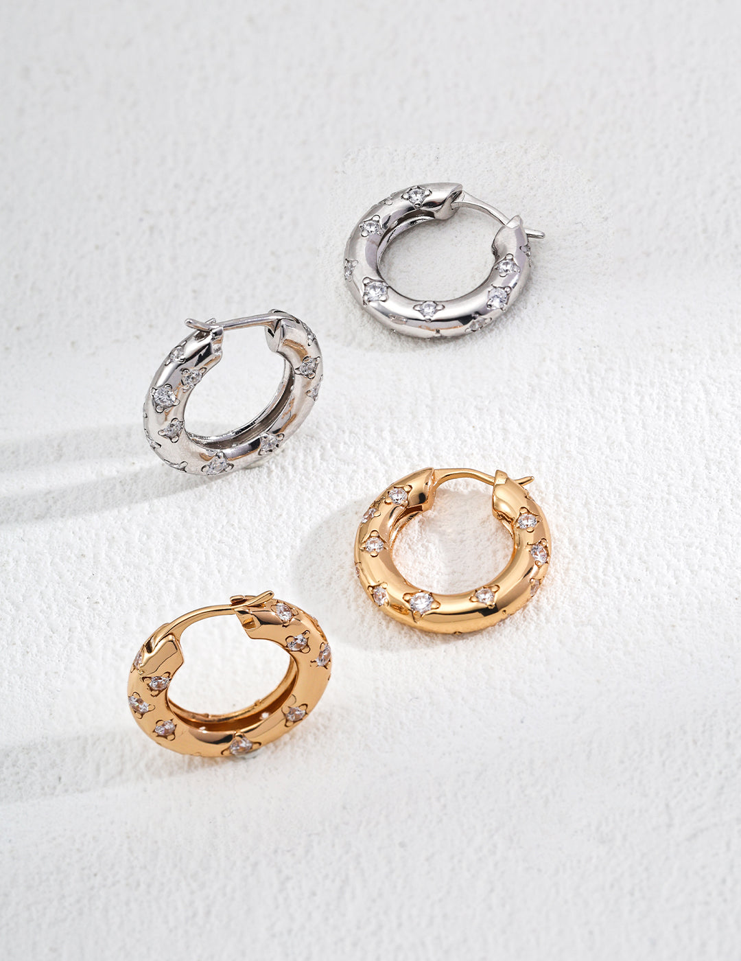 18K Gold S925 Silver - Luna Pavé Huggie Hoops Earrings