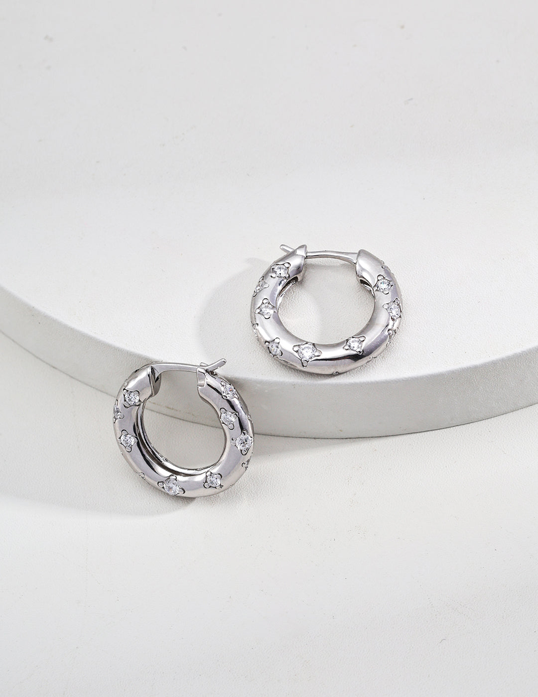 18K Gold S925 Silver - Luna Pavé Huggie Hoops Earrings