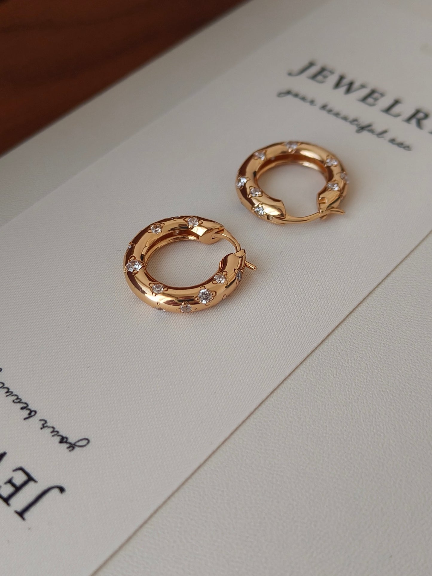 18K Gold S925 Silver - Luna Pavé Huggie Hoops Earrings