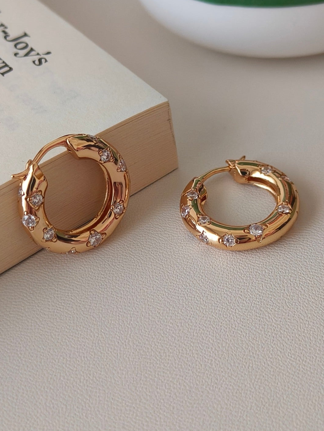 18K Gold S925 Silver - Luna Pavé Huggie Hoops Earrings