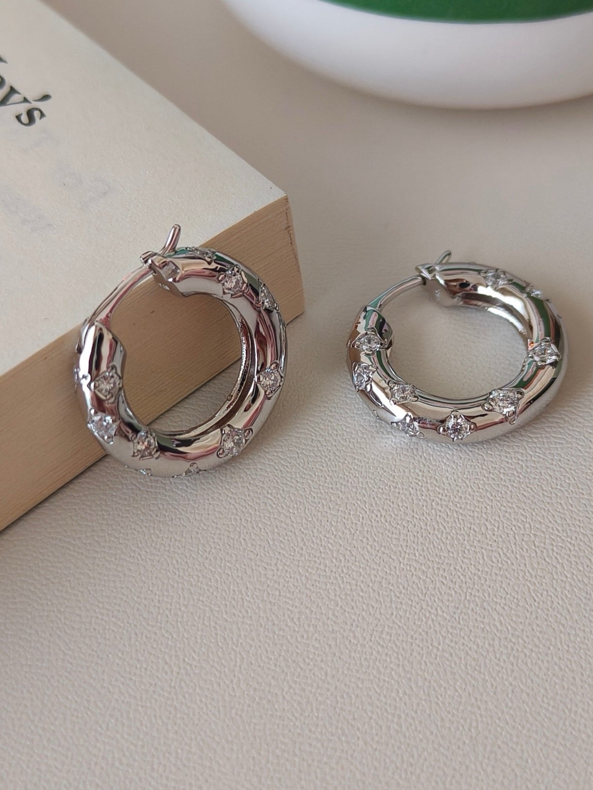 18K Gold S925 Silver - Luna Pavé Huggie Hoops Earrings