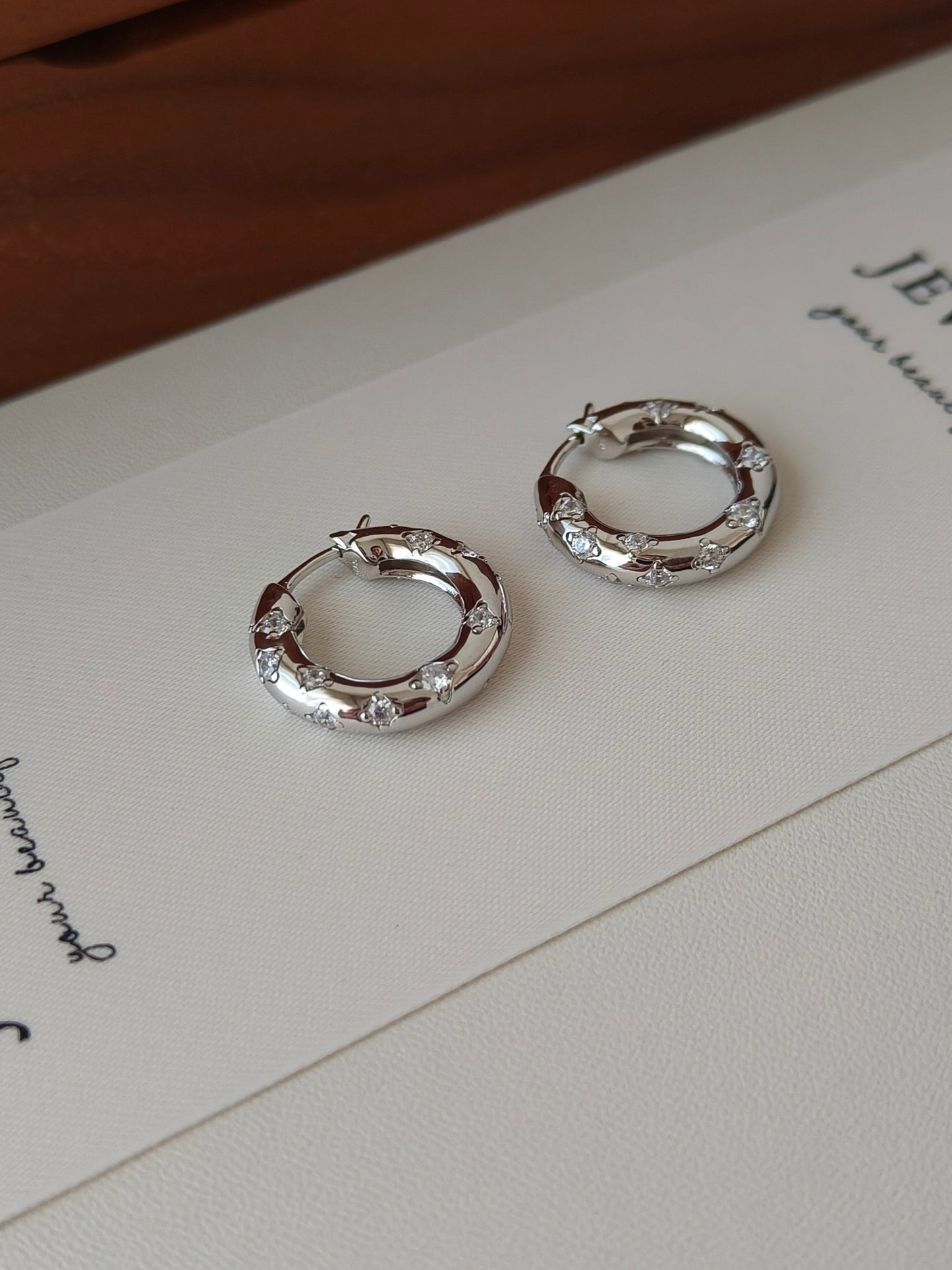 18K Gold S925 Silver - Luna Pavé Huggie Hoops Earrings