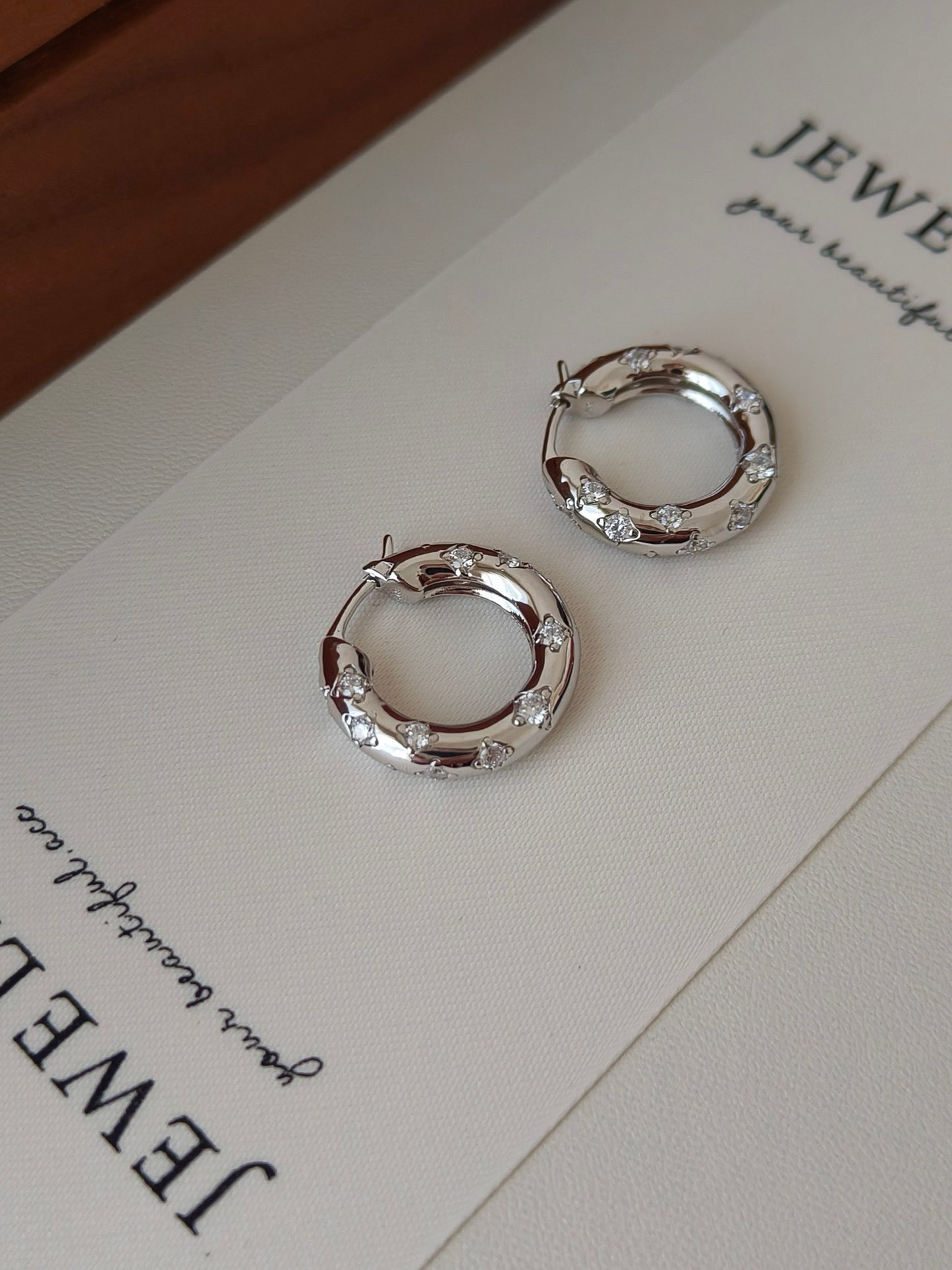 18K Gold S925 Silver - Luna Pavé Huggie Hoops Earrings
