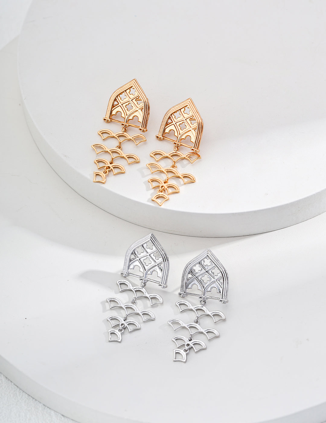 18K Gold S925 Silver - Majestic Arch Chandelier Earrings