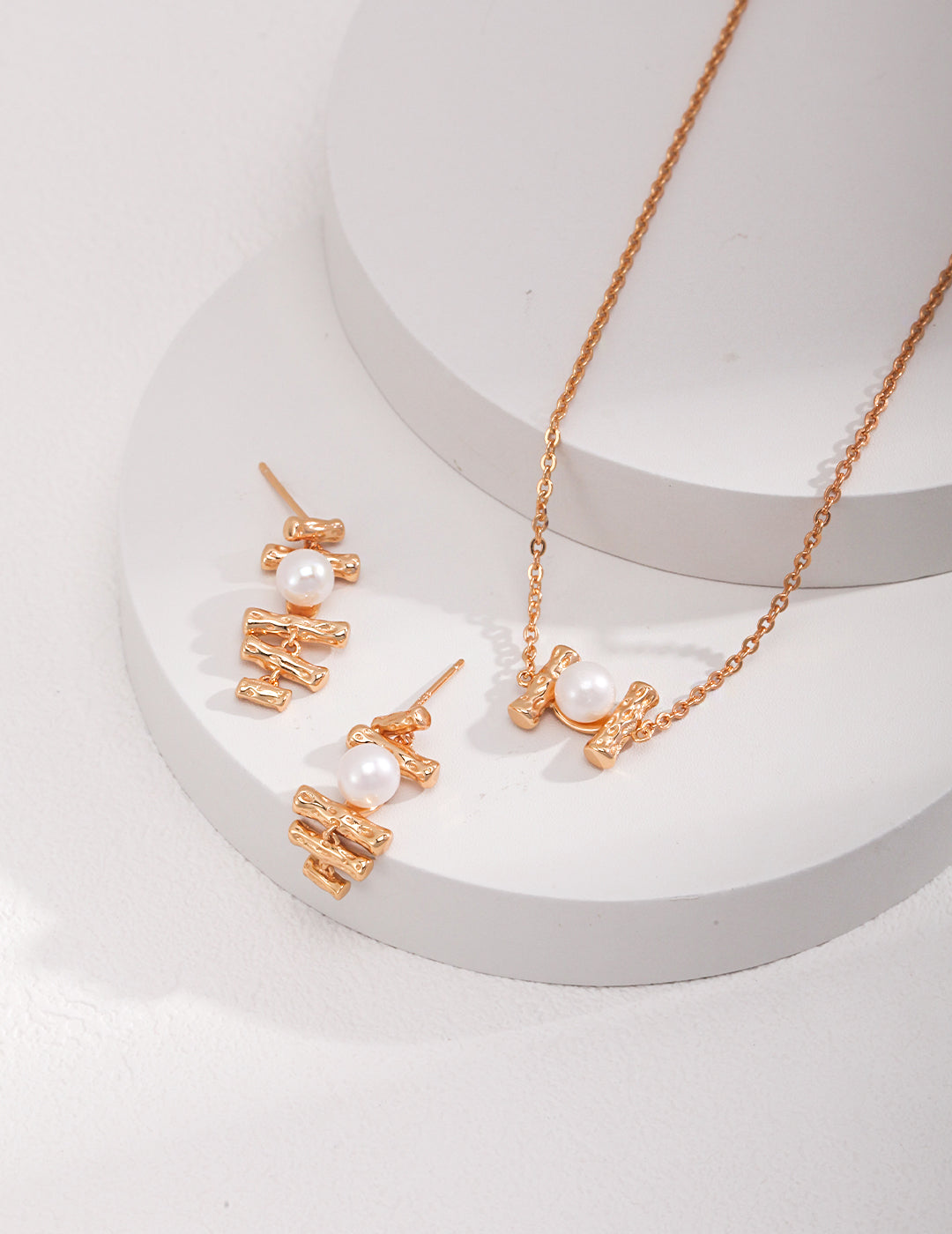 18K Gold S925 Silver - Modern Pearl Bar Earring & Necklace Set