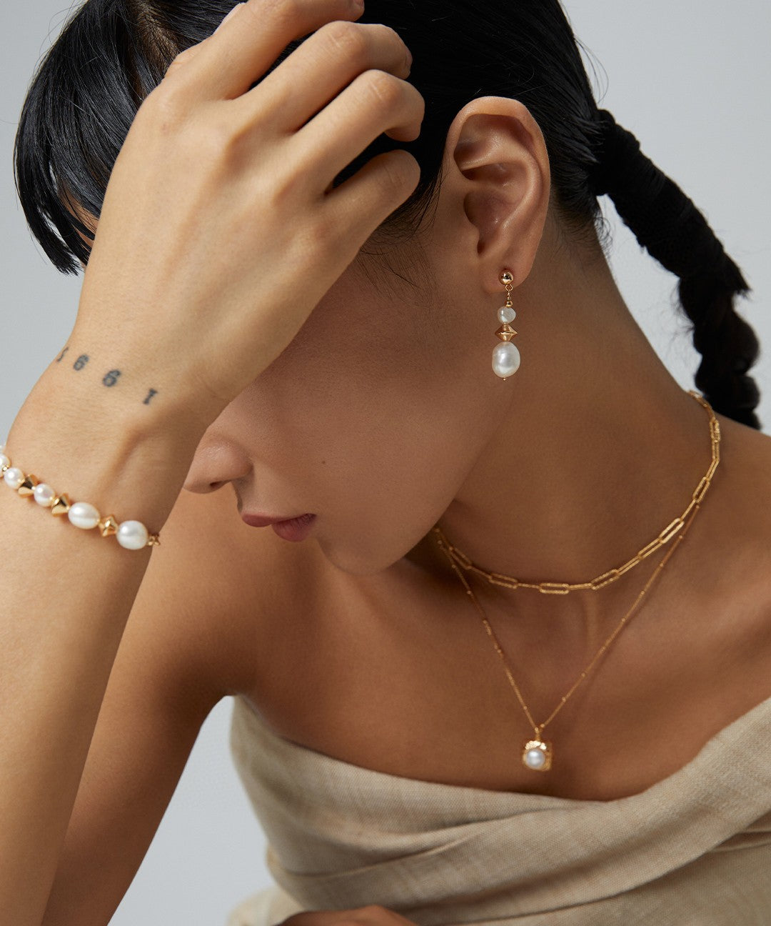 18K Gold S925 Silver - Sculpted Glow Pearl Pendant Necklace