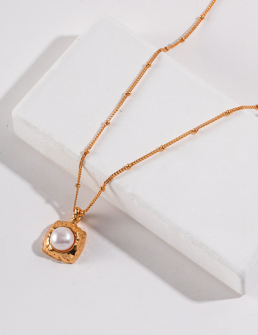 18K Gold S925 Silver - Sculpted Glow Pearl Pendant Necklace