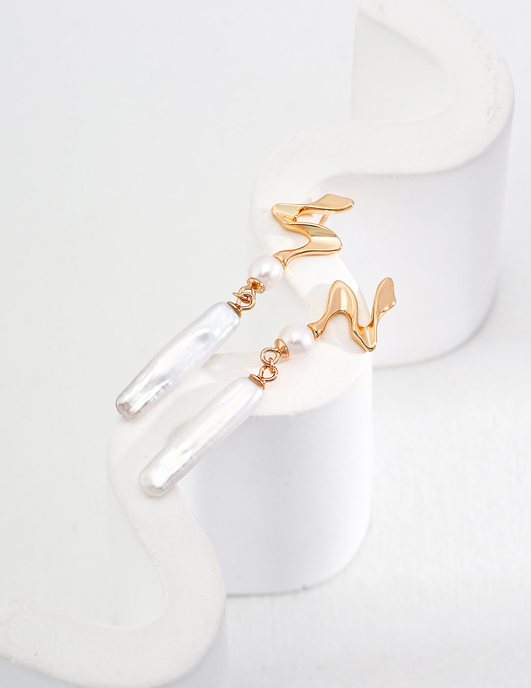 18K Gold S925 Silver - Serene Wave Baroque Pearl Earrings