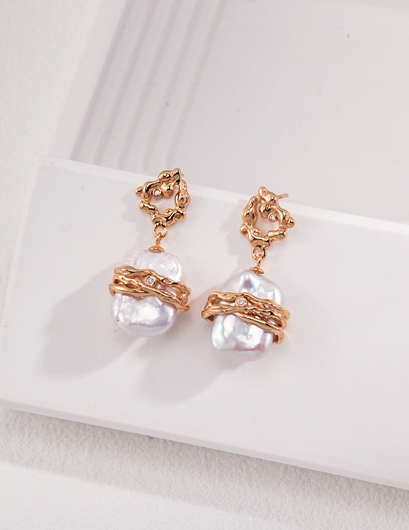 baroque pearl gold tide earrings