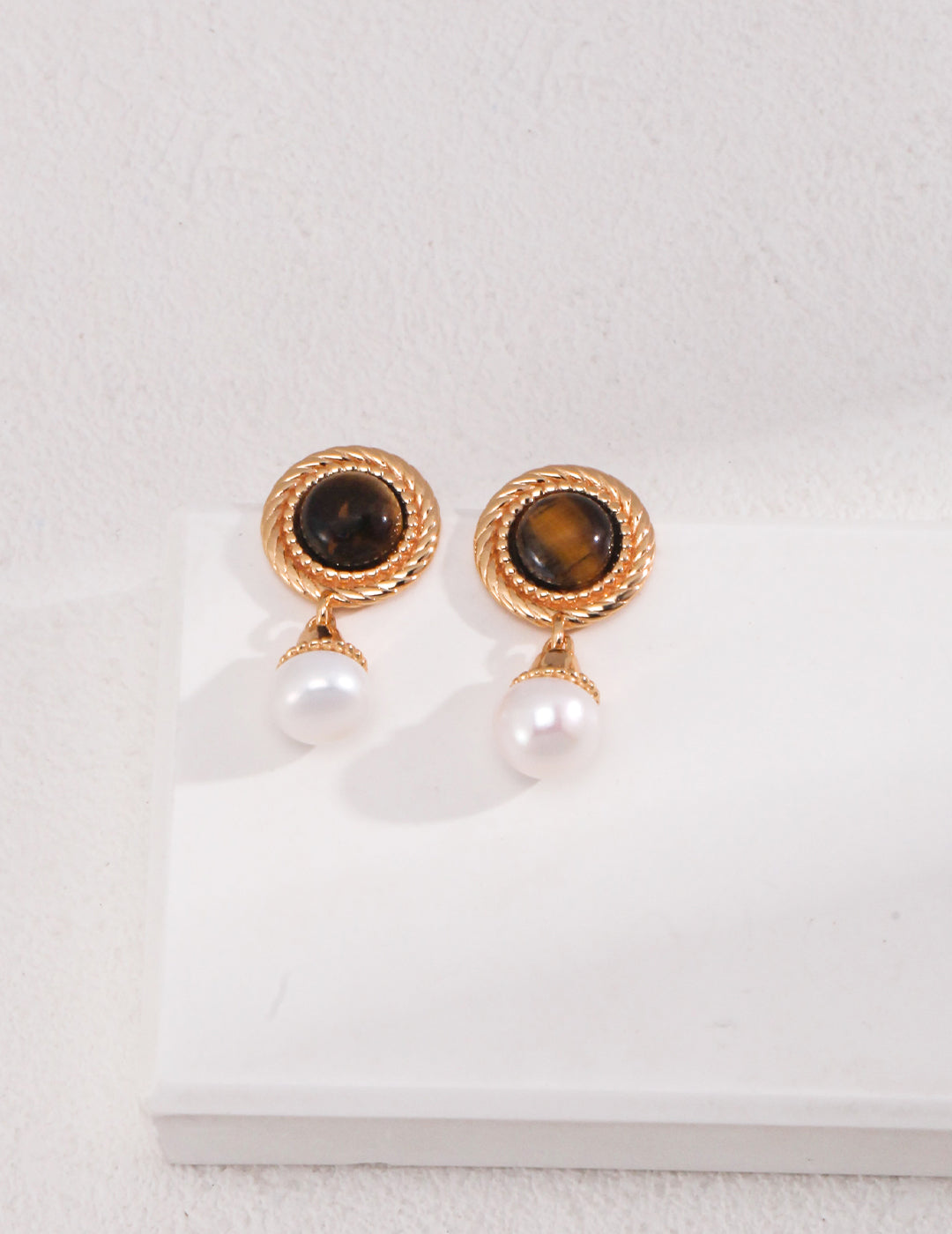 tiger eye pearl earrings