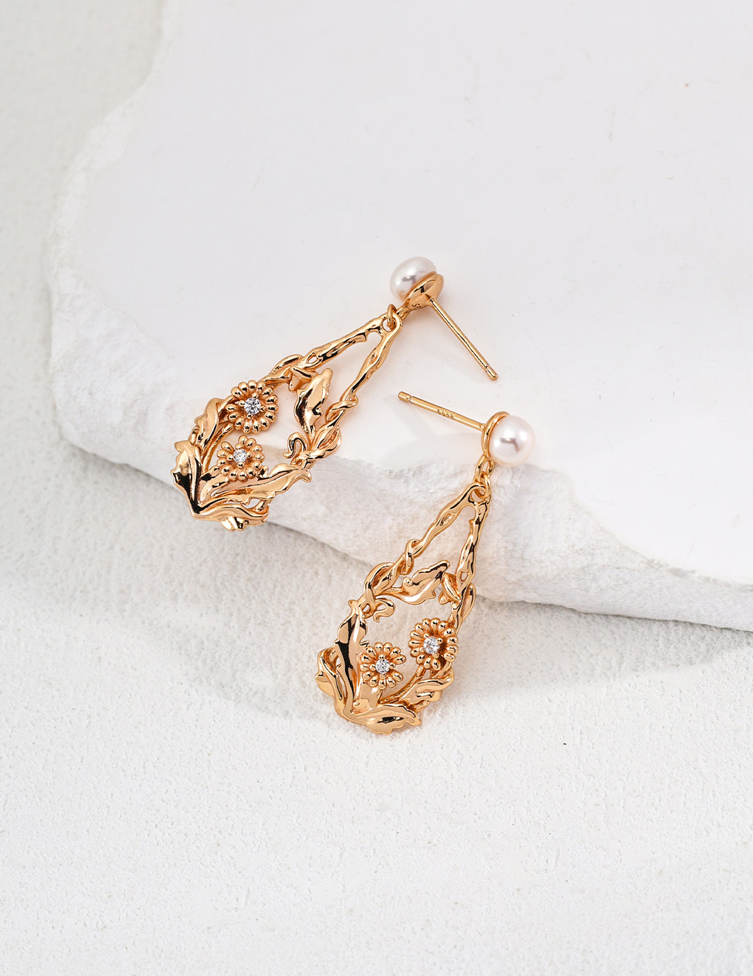 18K Gold S925 Silver - Vintage Bloom Drop Earrings