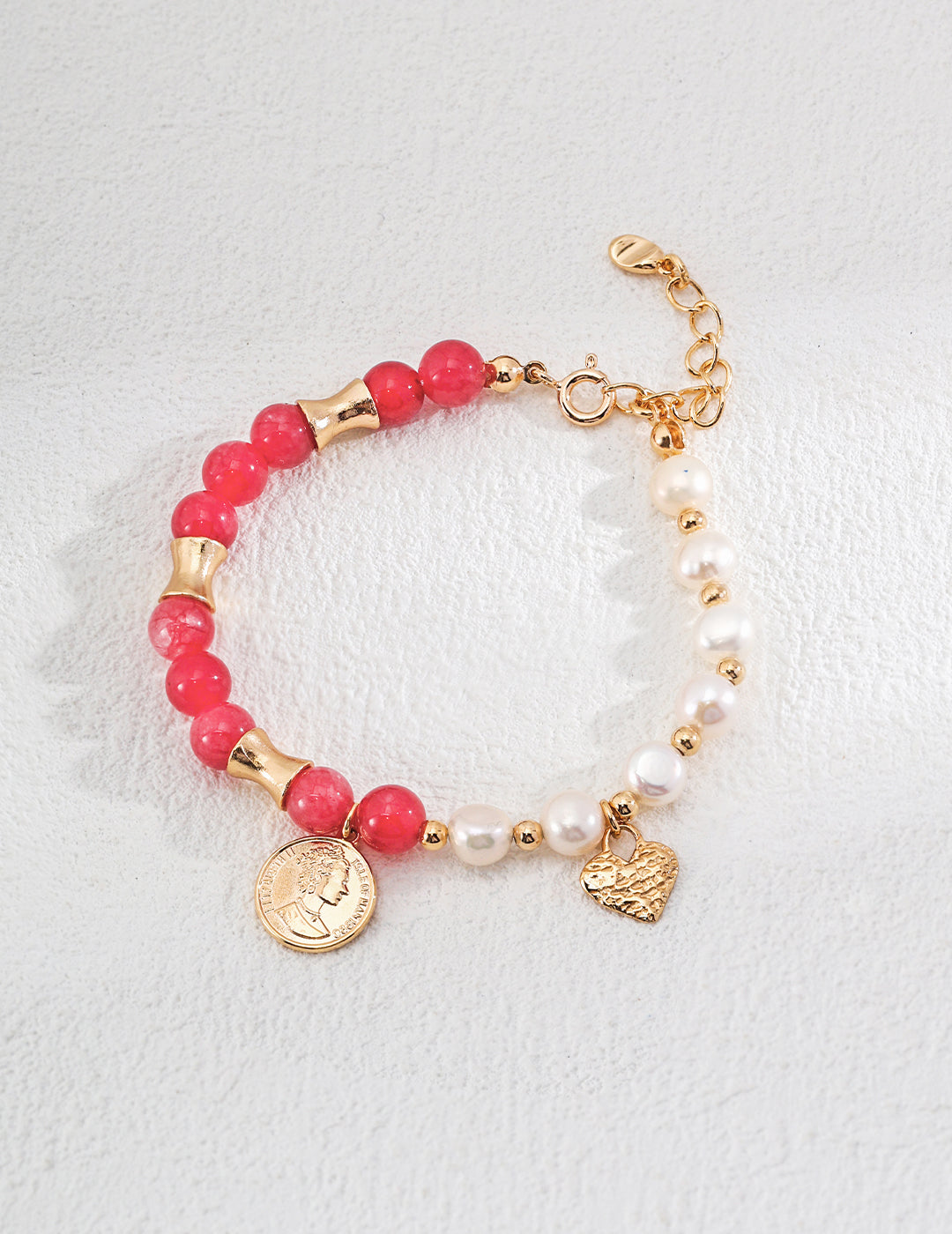 18K Gold S925 Silver - Celeste Harmony Bracelet in Rhodochrosite Beads