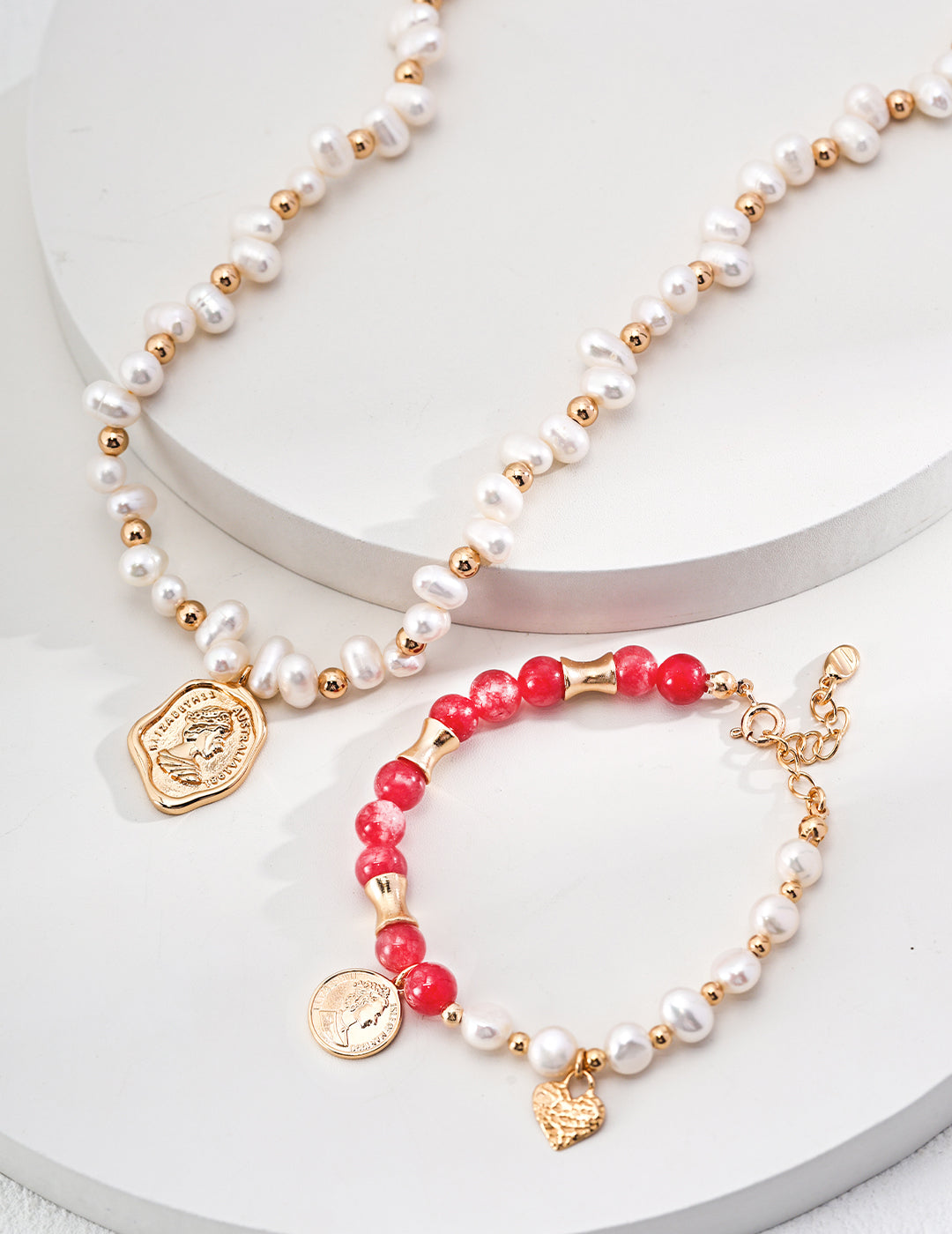 18K Gold S925 Silver - Celeste Harmony Bracelet in Rhodochrosite Beads