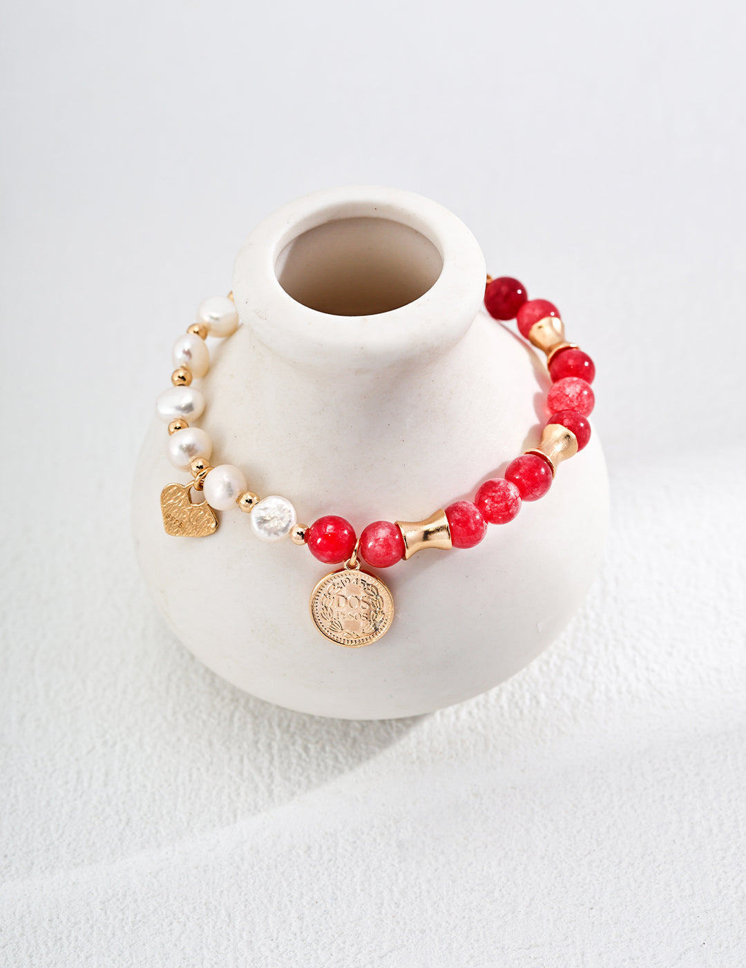 18K Gold S925 Silver - Celeste Harmony Bracelet in Rhodochrosite Beads
