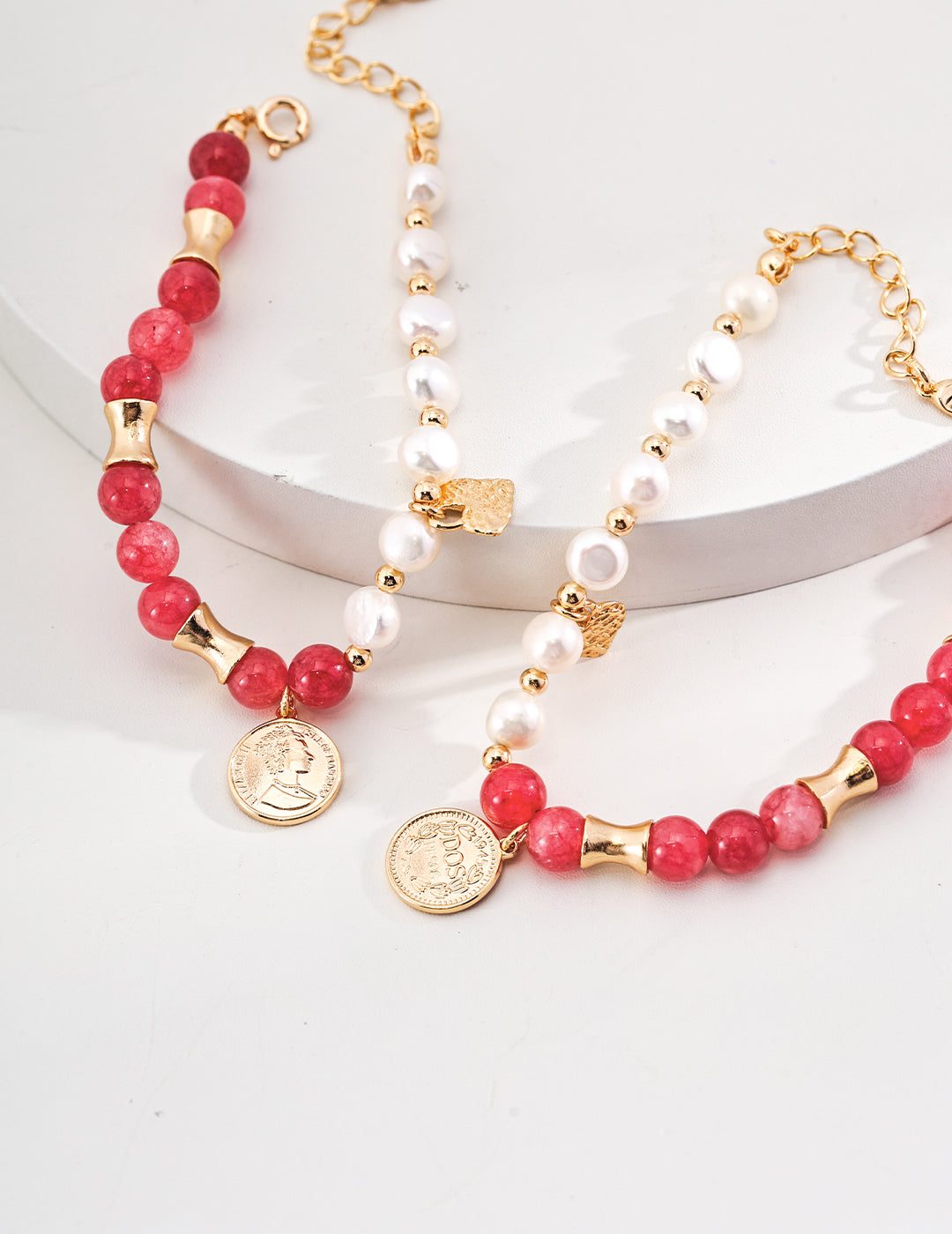18K Gold S925 Silver - Celeste Harmony Bracelet in Rhodochrosite Beads