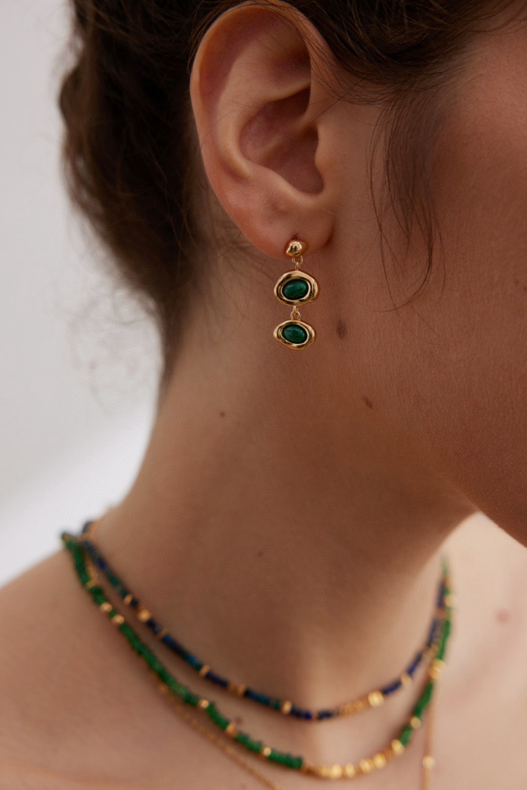 18K Gold S925 Silver - Ripple Drop Malachite Earrings