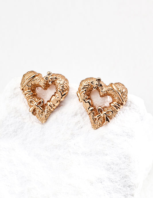 18K Gold S925 Silver - Amour Bow Heart Earrings
