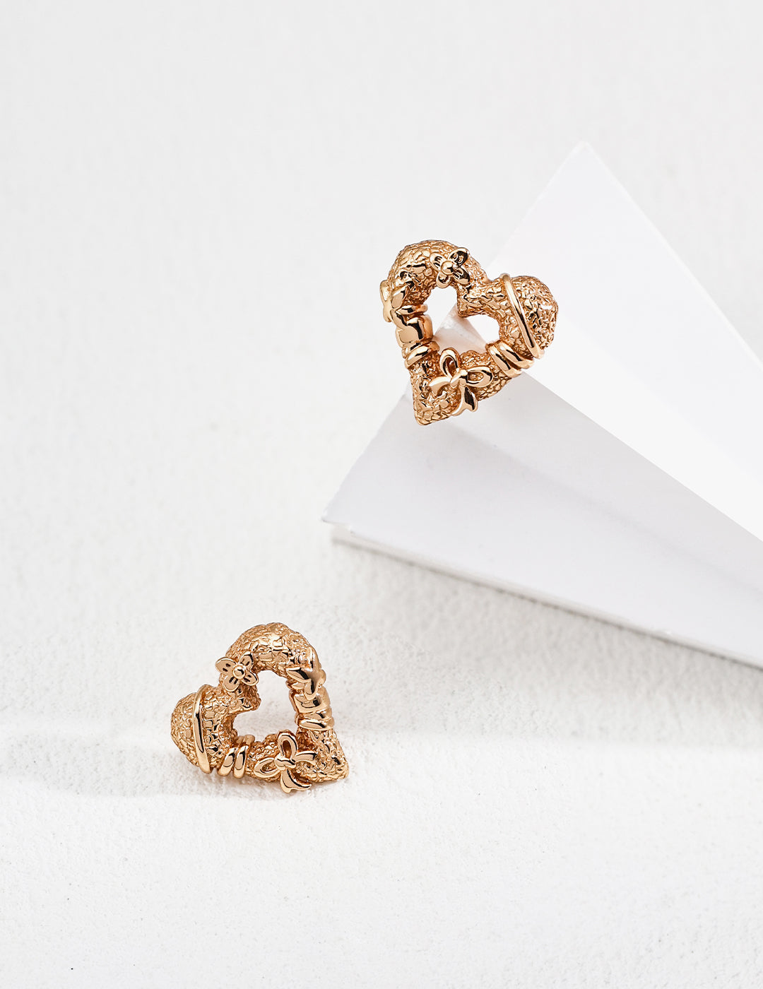 18K Gold S925 Silver - Amour Bow Heart Earrings