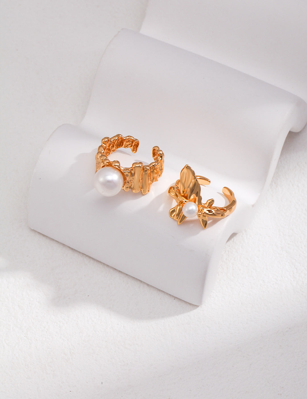 18K Gold S925 Silver - Aria Pearl Cuff Ring