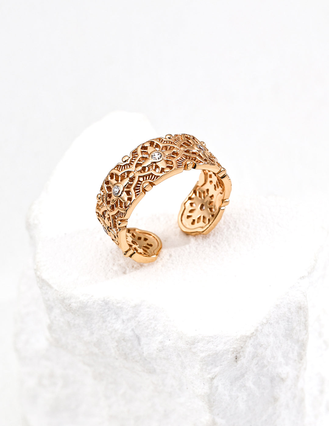 18K Gold, S925 Silver - Aurelle Filigree Cuff Ring