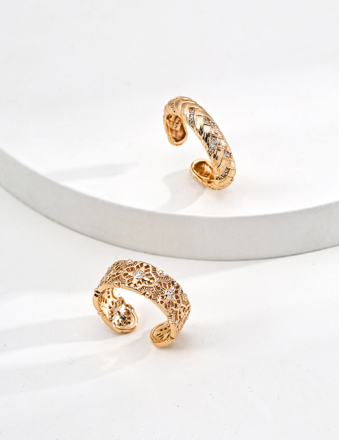 18K Gold, S925 Silver - Aurelle Filigree Cuff Ring