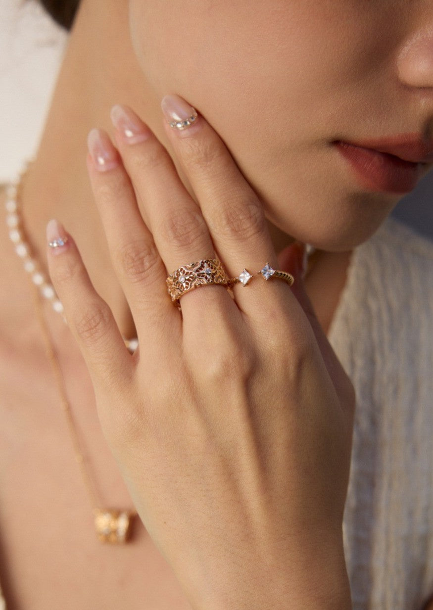 18K Gold, S925 Silver - Aurelle Filigree Cuff Ring