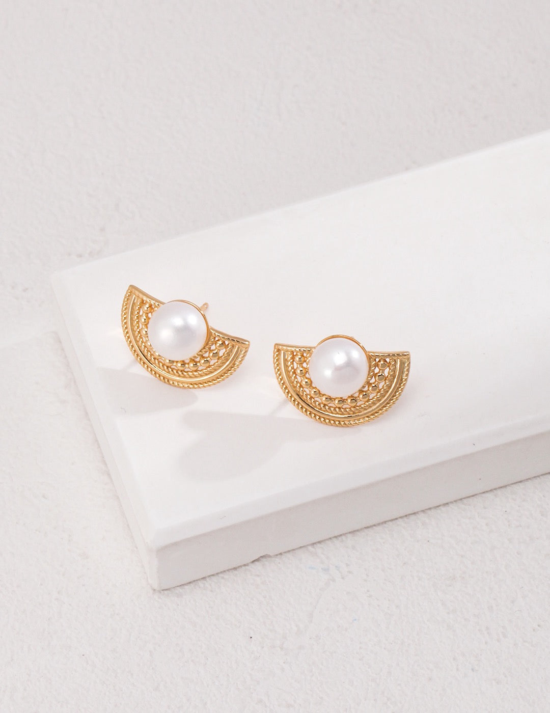 pearl silver gold studs earrings