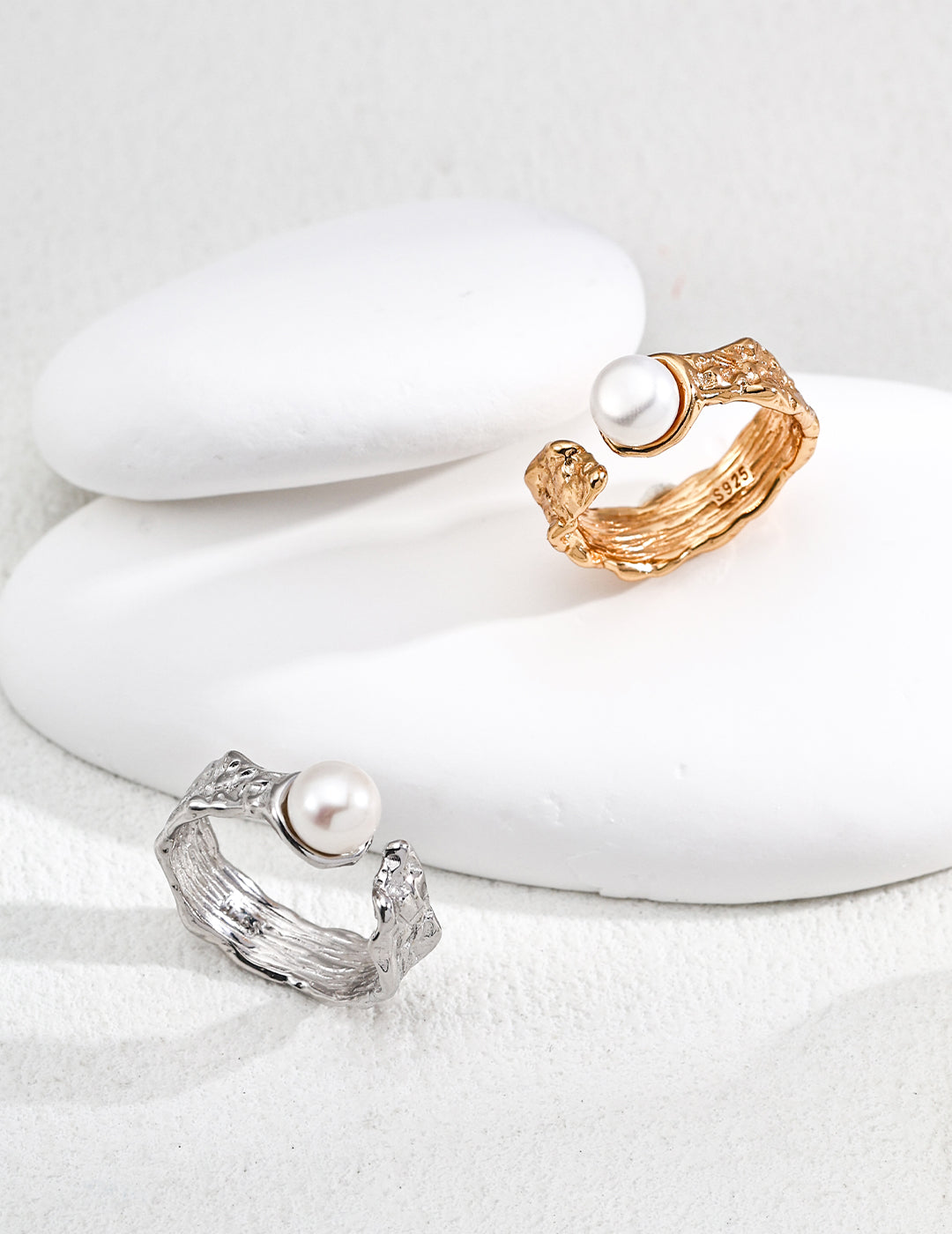 18K Gold S925 Silver - Elara Pearl Cuff Ring