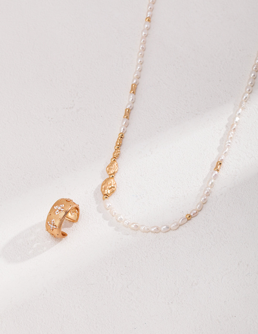 18K Gold S925 Silver - Fleur Gold Vermeil Cuff Ring