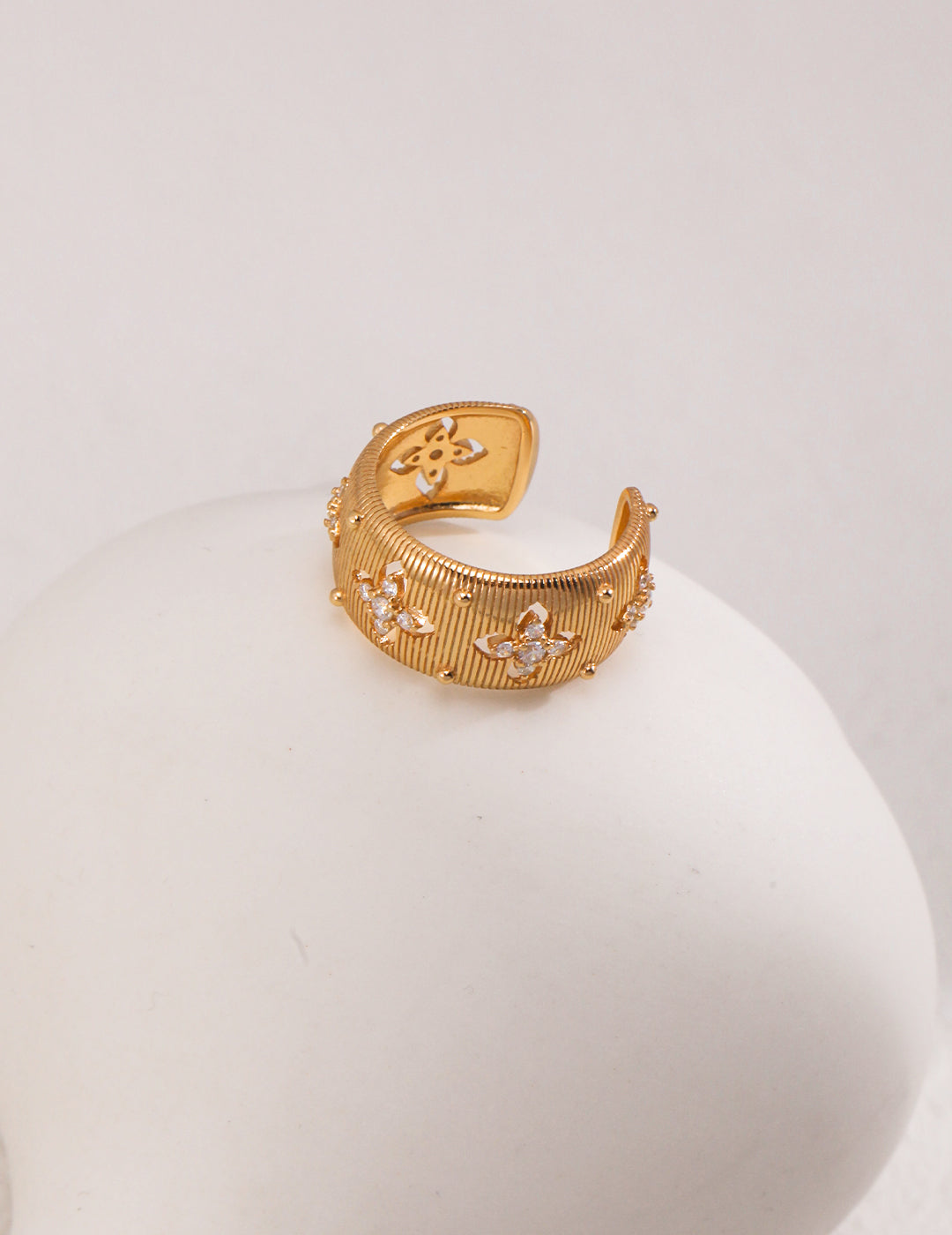 18K Gold S925 Silver - Fleur Gold Vermeil Cuff Ring