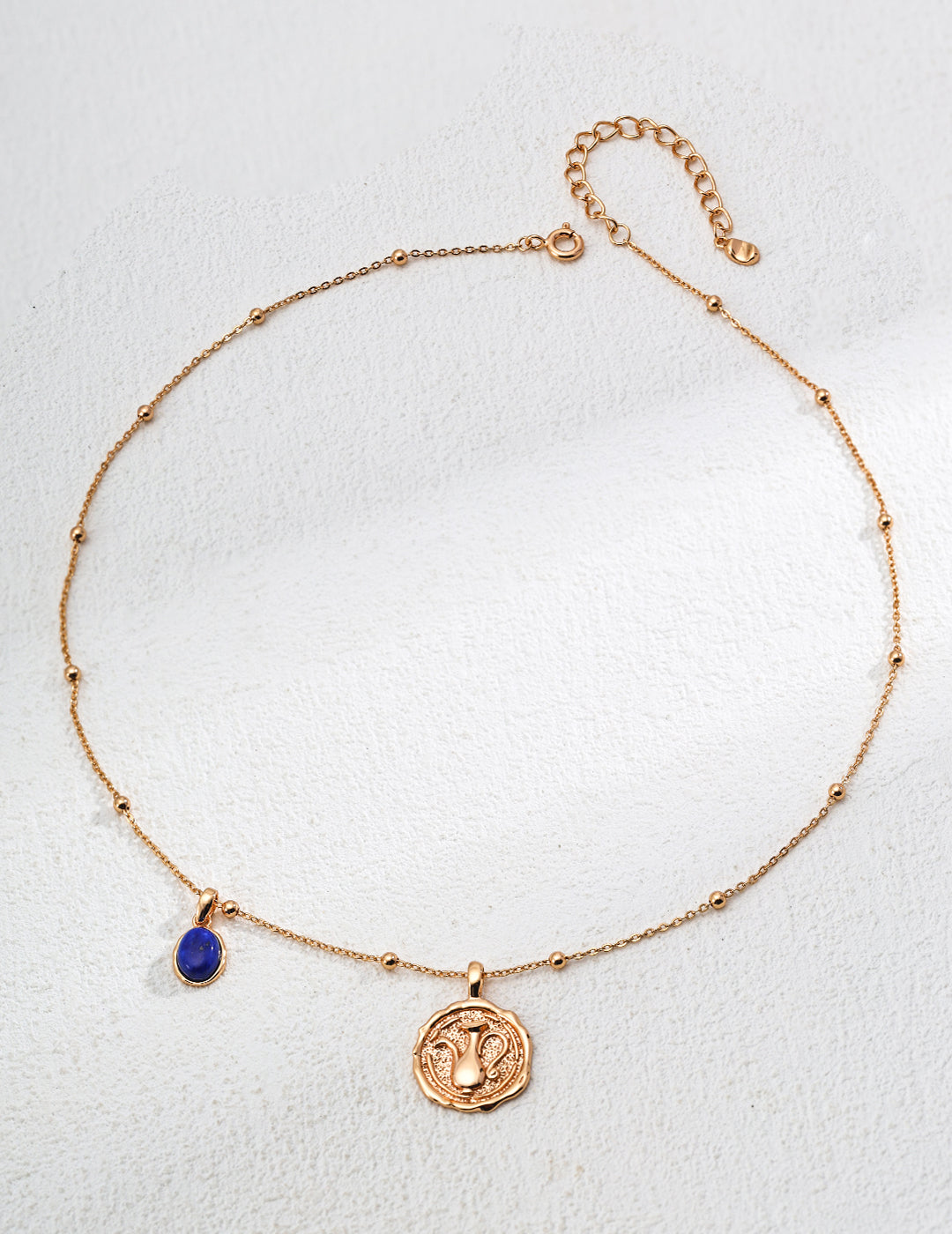 18K Gold S925 Silver - Golden Wish Lapis Lazuli Earrings & Pendant Chain Set