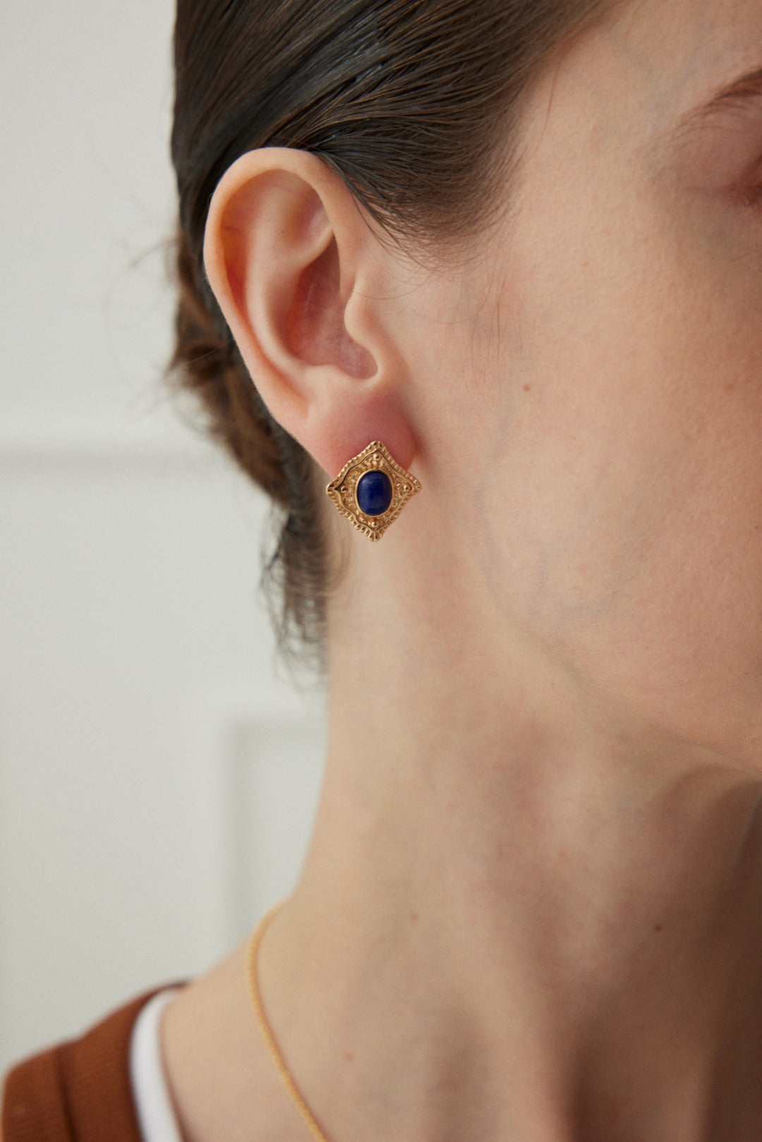 18K Gold S925 Silver - Golden Wish Lapis Lazuli Earrings & Pendant Chain Set
