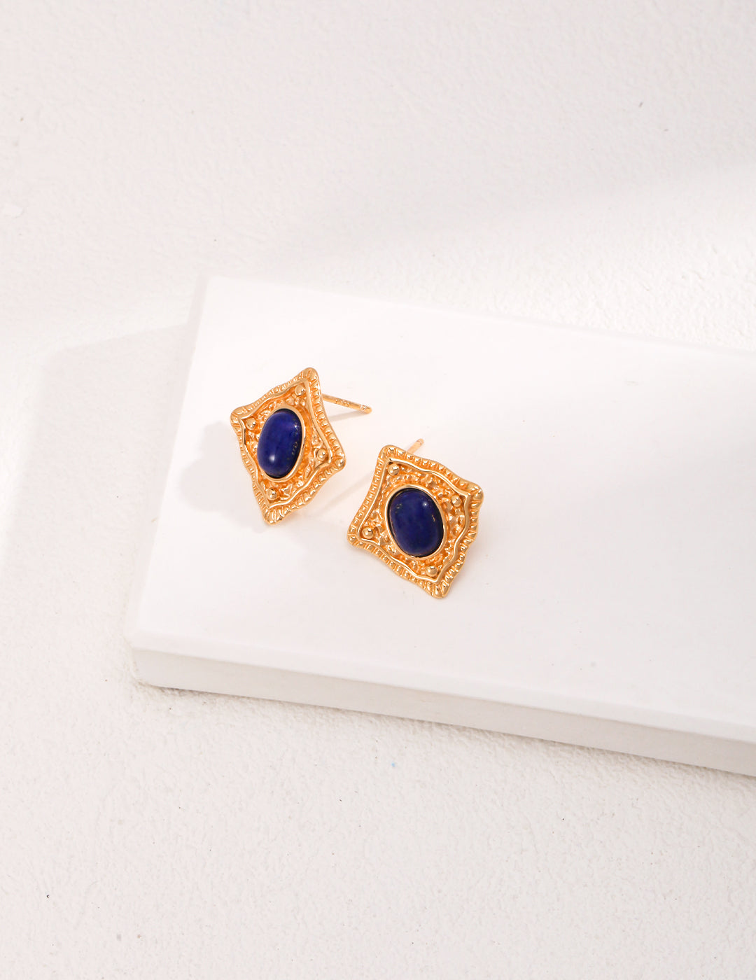 18K Gold S925 Silver - Golden Wish Lapis Lazuli Earrings & Pendant Chain Set