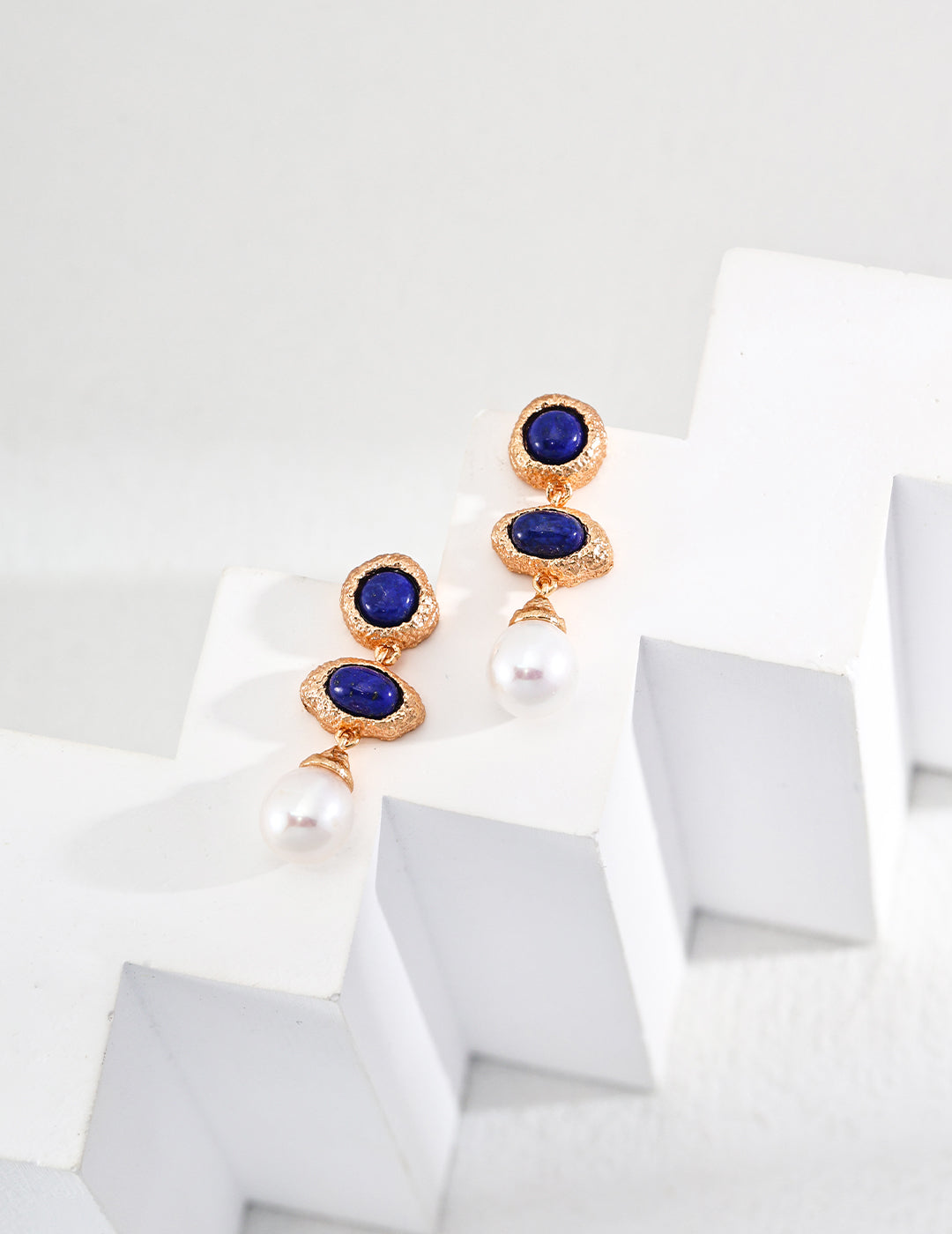 18K Gold S925 Silver - Lapis Lazuli Pearl Elegance Earrings