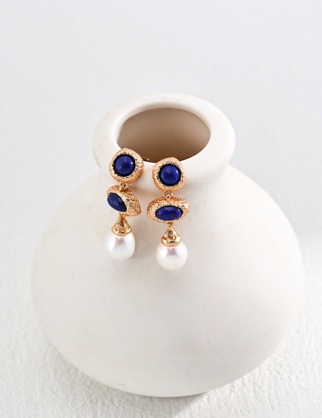 18K Gold S925 Silver - Lapis Lazuli Pearl Elegance Earrings