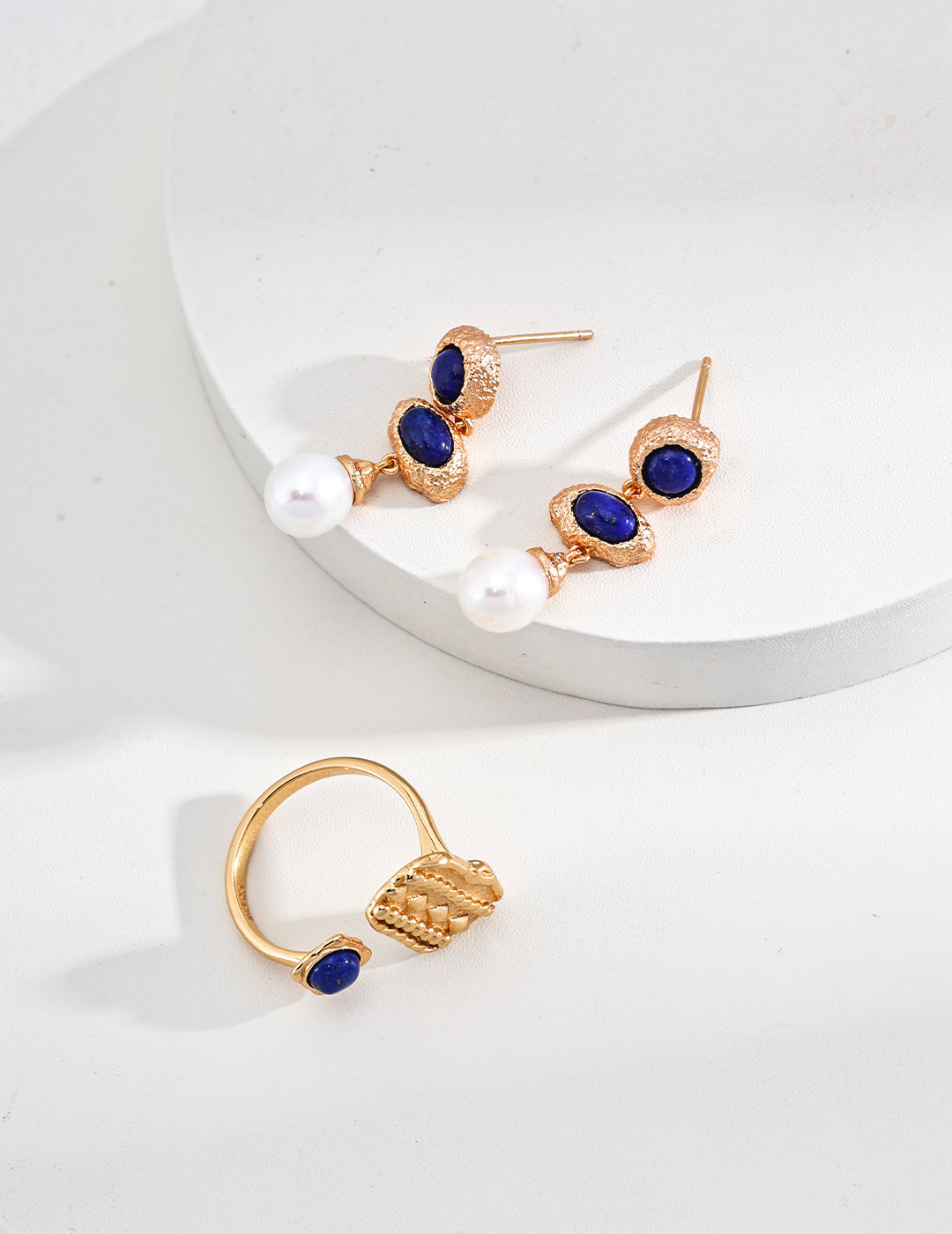 18K Gold S925 Silver - Lapis Lazuli Pearl Elegance Earrings