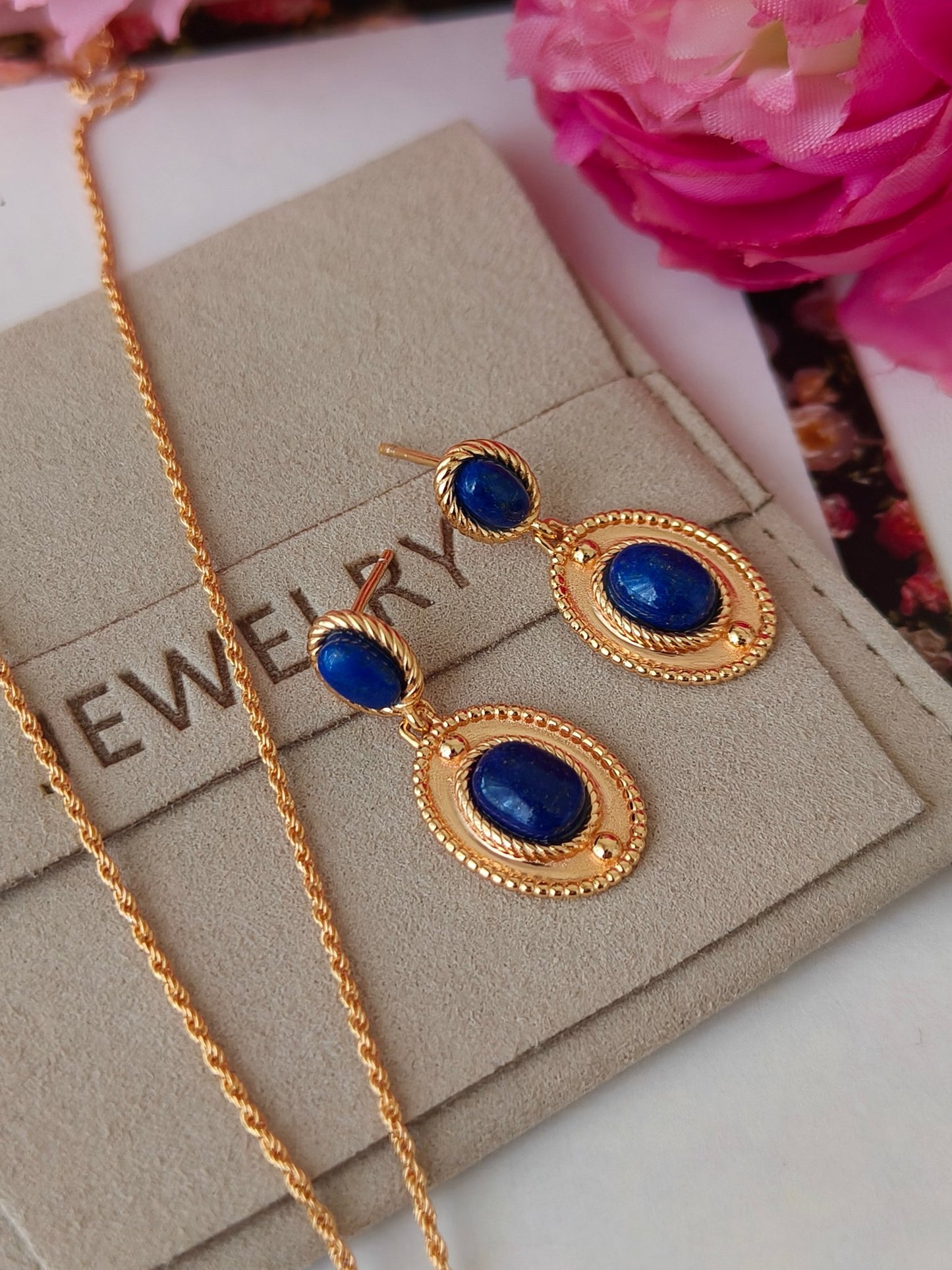 18K S925 Silver - Classic Lapis Lazuli Orbit Earrings