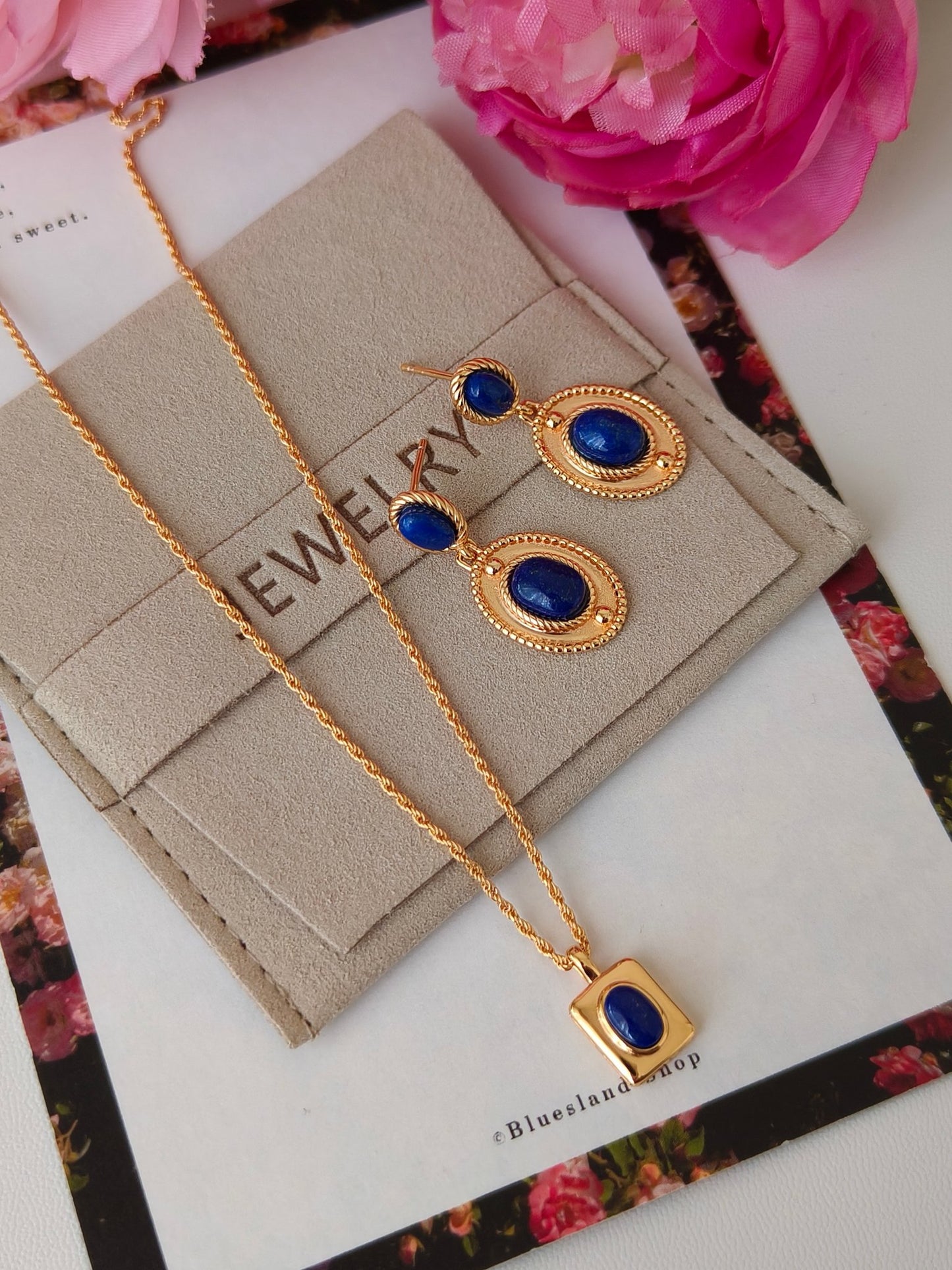 18K S925 Silver - Classic Lapis Lazuli Orbit Earrings