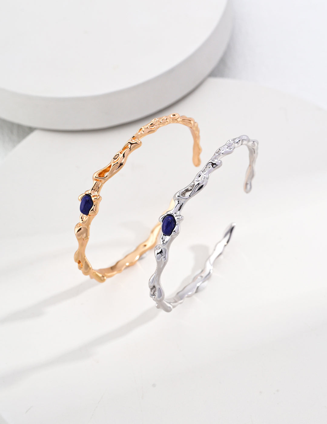 18K Gold S925 Silver - Lapis Lazuli Cuff Bracelet