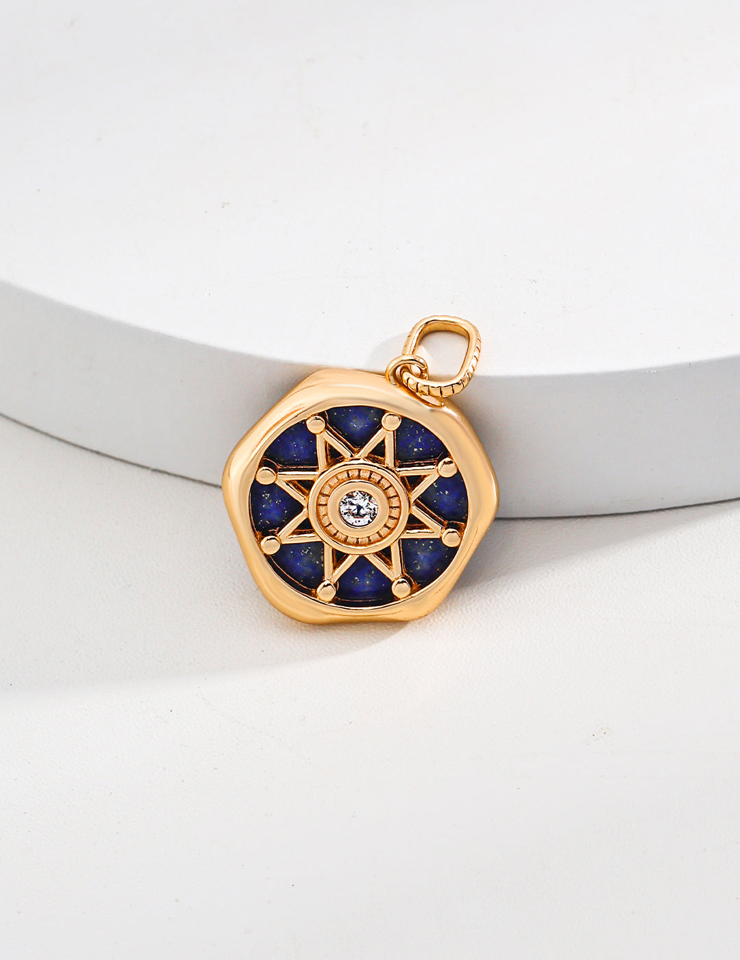 18K Gold, S925 Silver - Lapis Lazuli Celestial Compass Pendant Chain