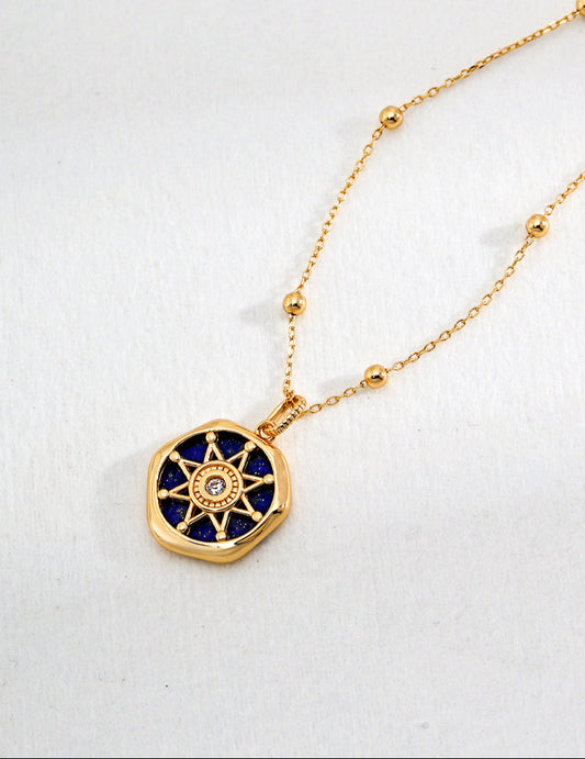 Lapis Lazuli Celestial Compass Pendant Chain