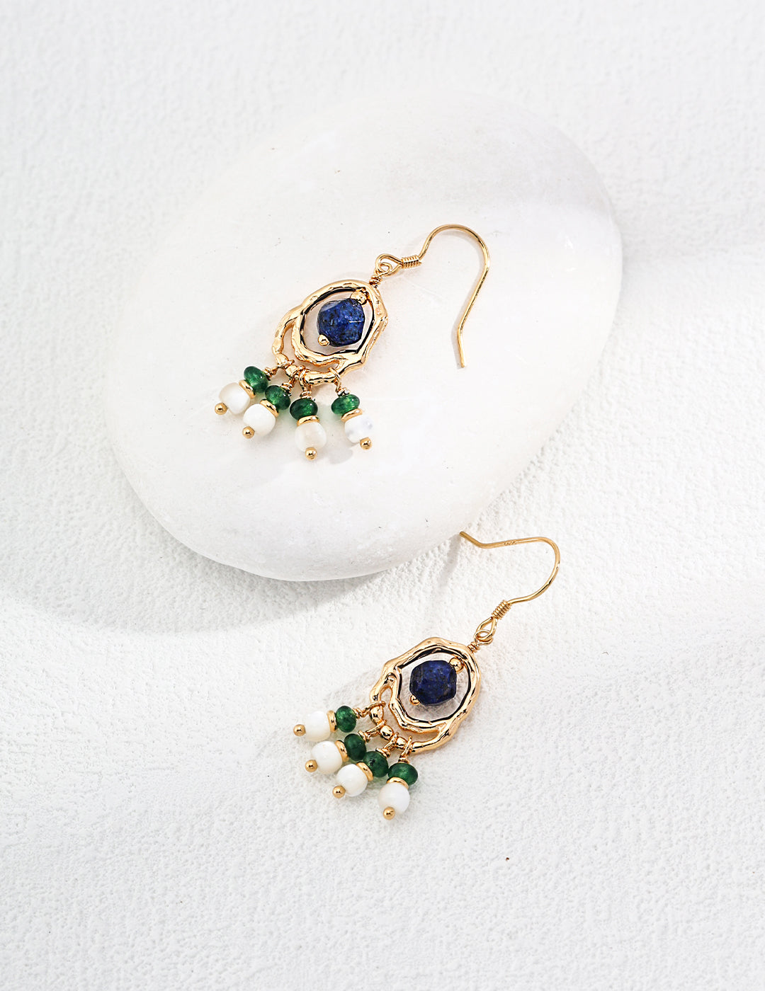 18K Gold S925 Silver - Bohemian Charm Lapis Lazuli Pearl Drop Earrings