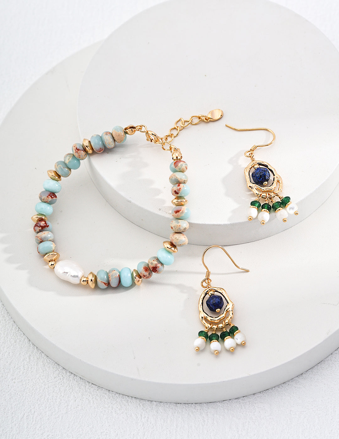 18K Gold S925 Silver - Bohemian Charm Lapis Lazuli Pearl Drop Earrings