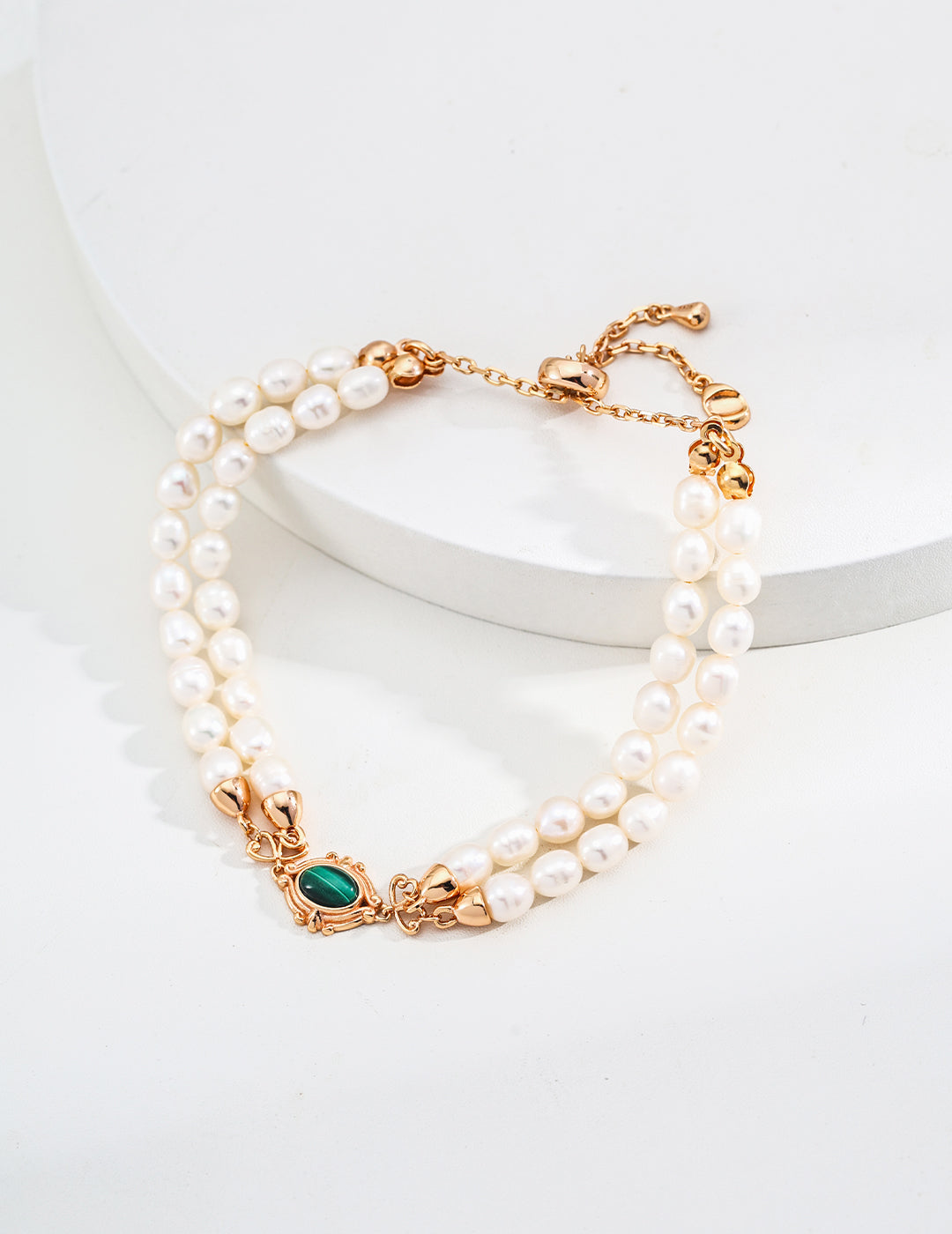 18K Gold S925 Silver - Malachite Double-Line Pearl Bracelet