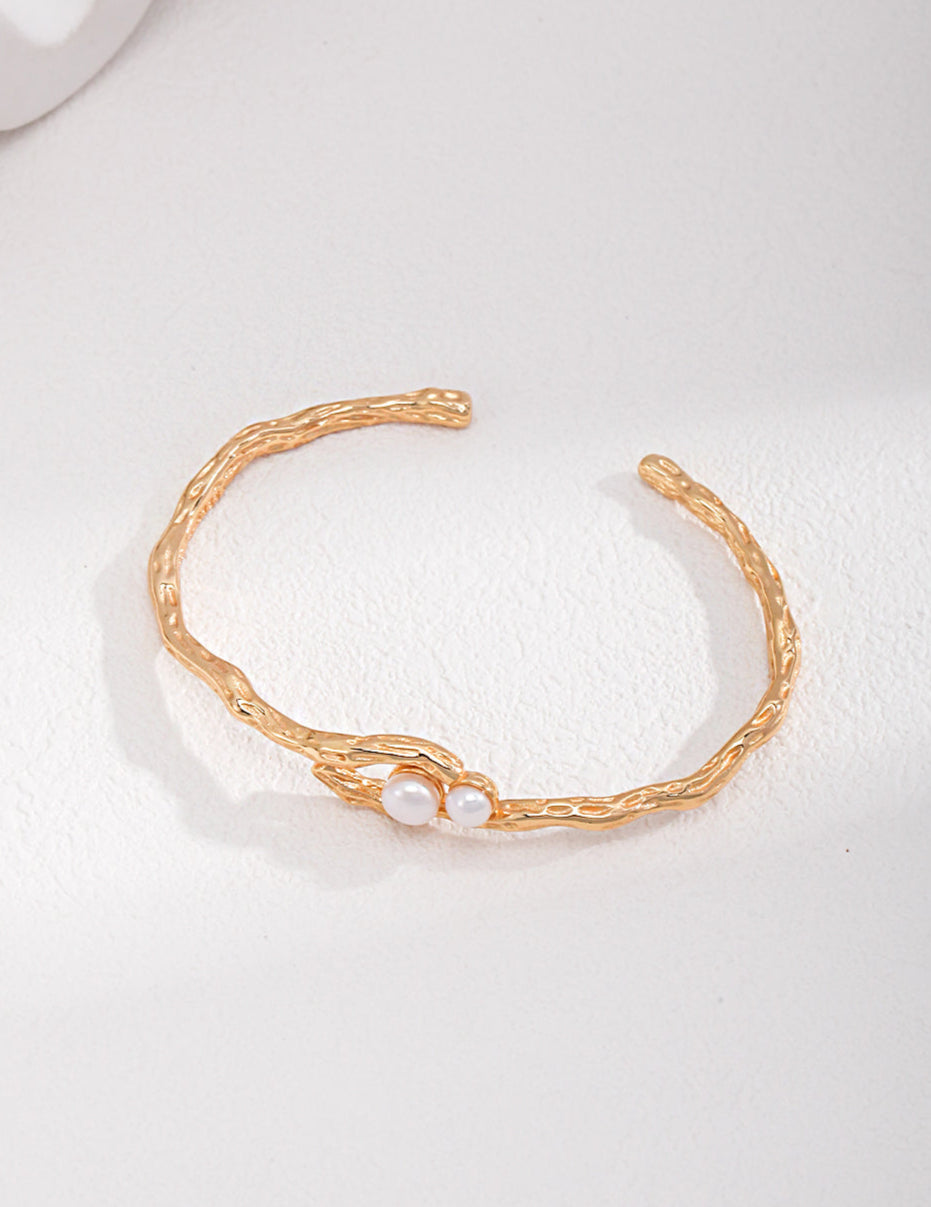 Modern Gold Pearl Cuff Bracelet