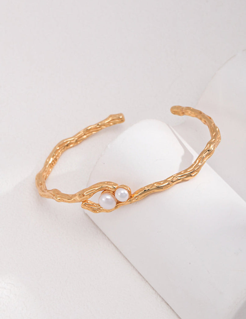 Modern Gold Pearl Cuff Bracelet