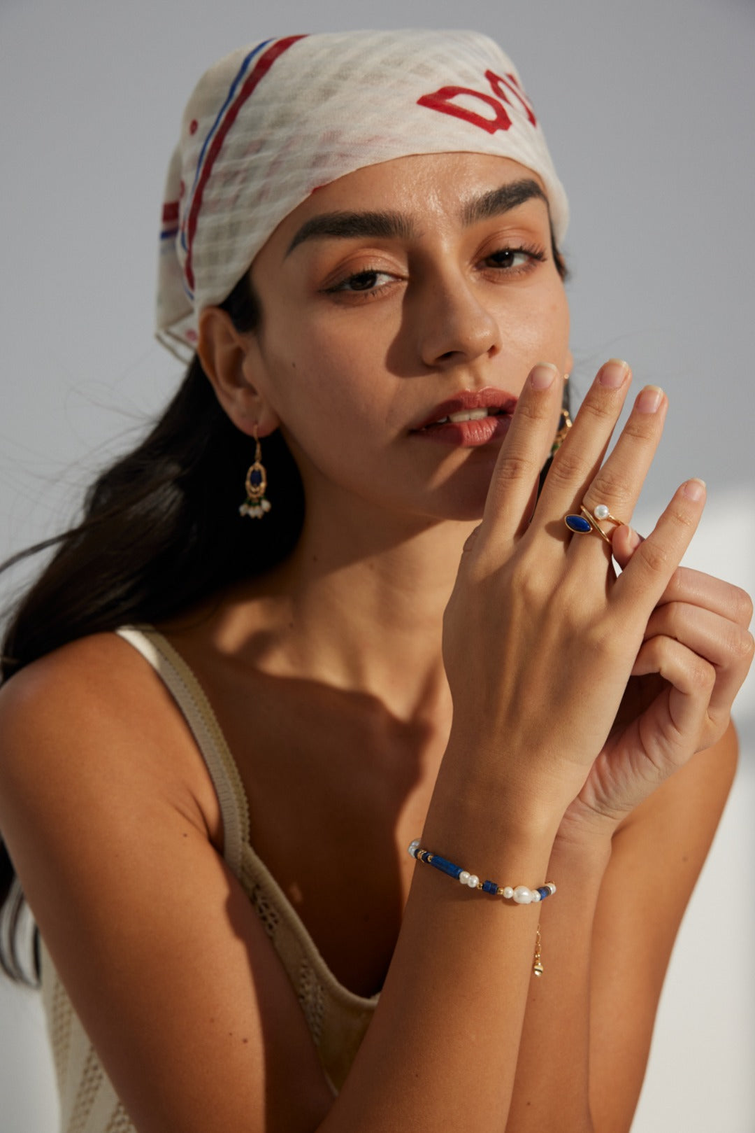 18K Gold S925 Silver - Nocturne Lapis & Pearl Cuff Ring